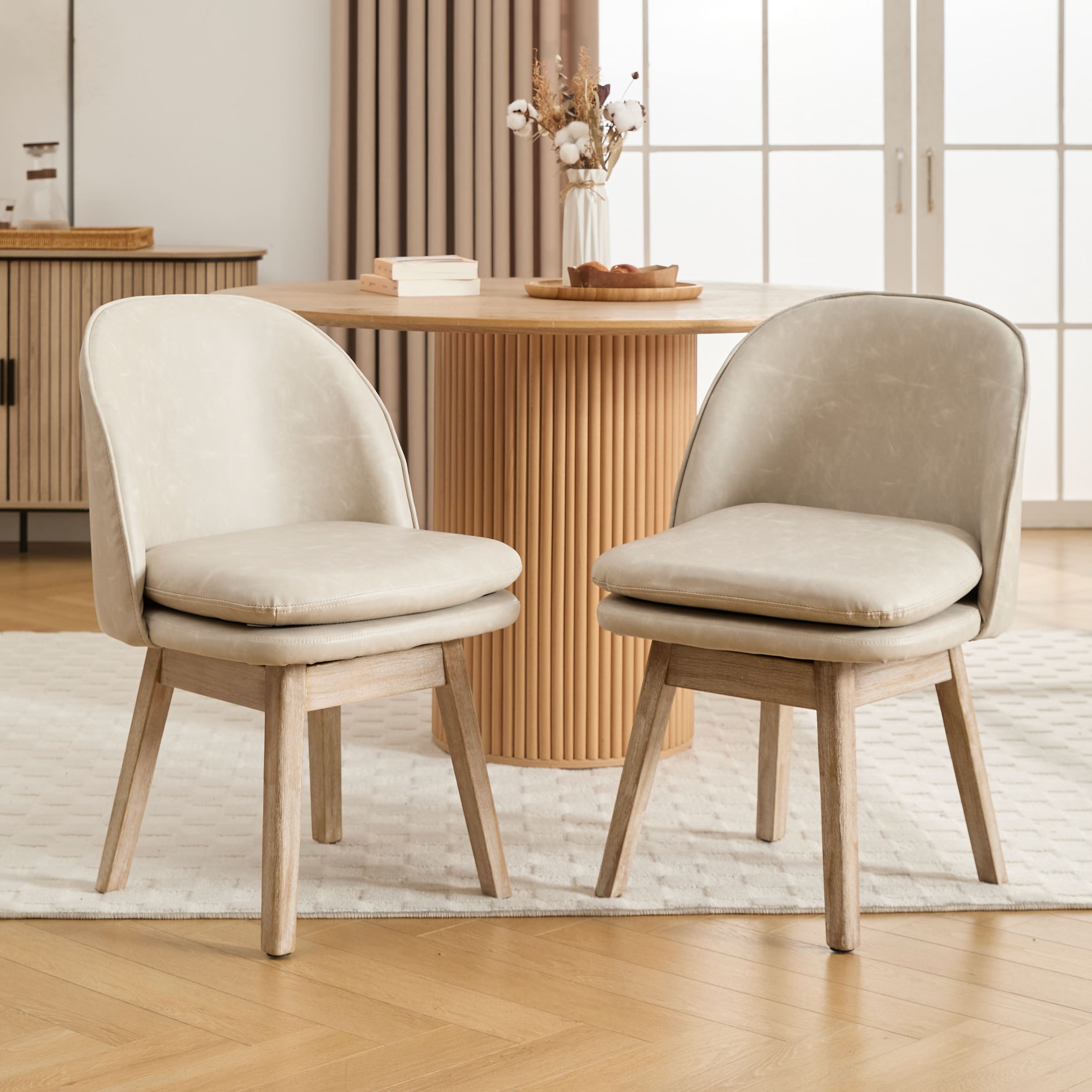 Janoray Swivel Dining Chairs with Beech Wood Legs Set of 2 - 3003DC