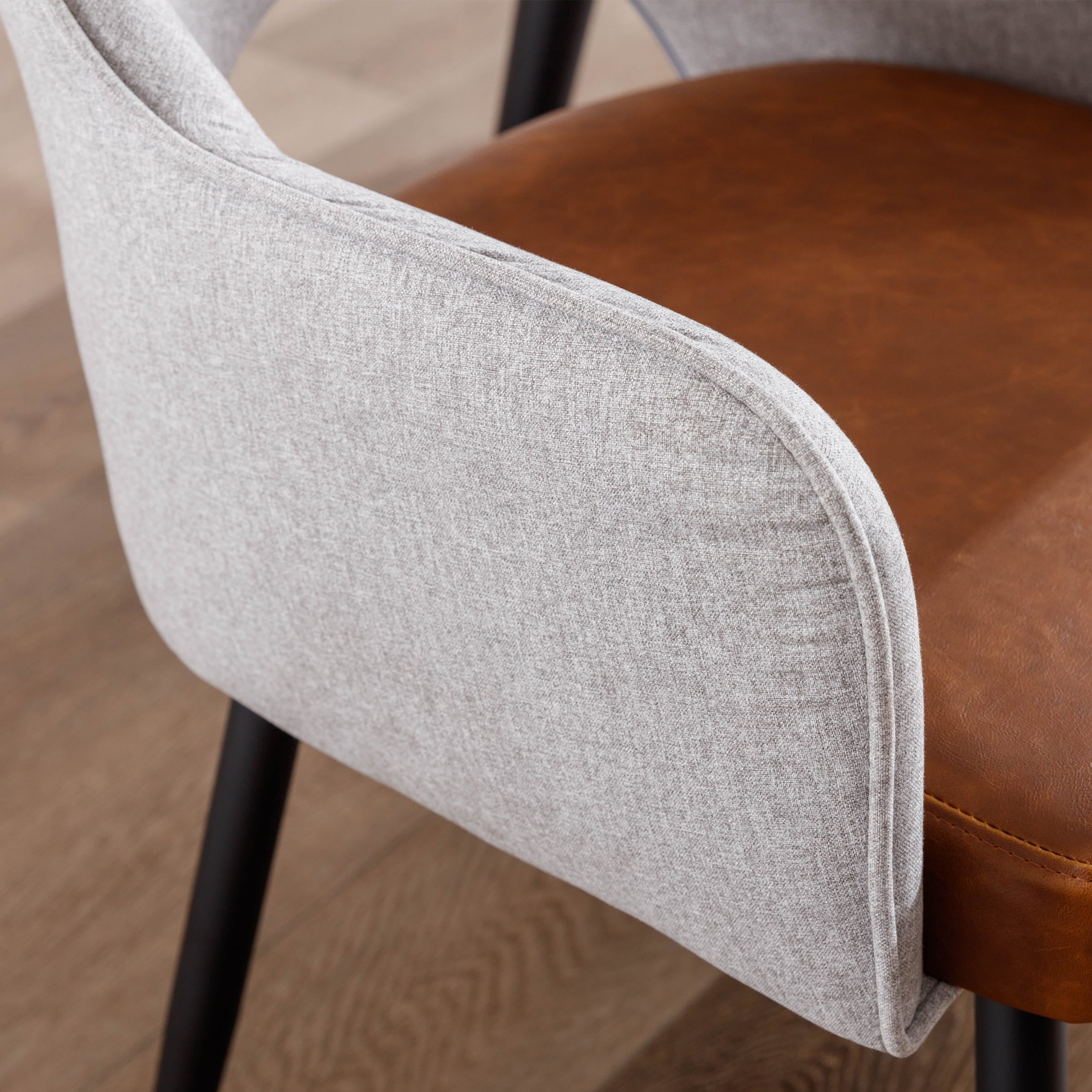 Grey fabric chair side