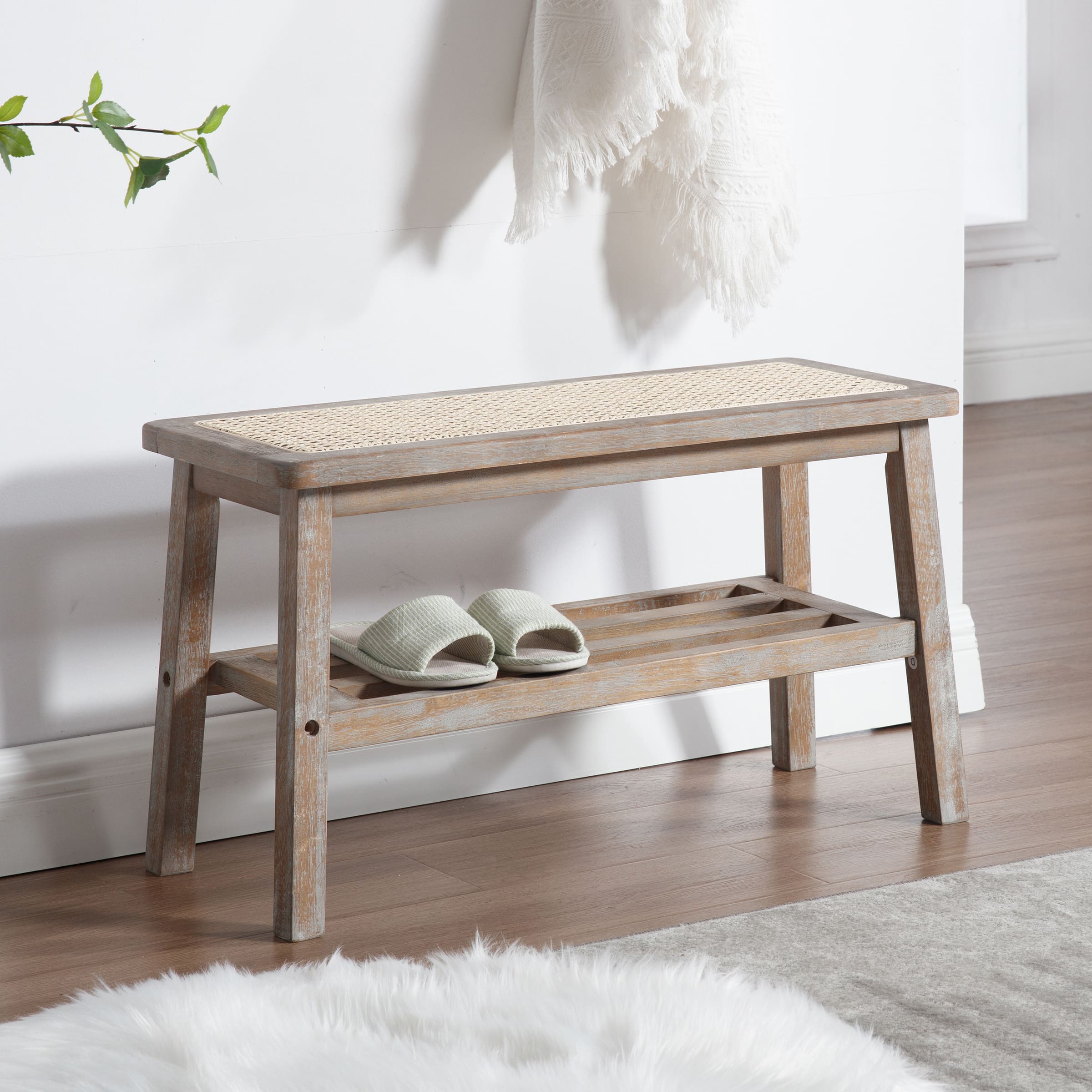 Janoray Wicker Rattan Entryway Bench - 23912BH