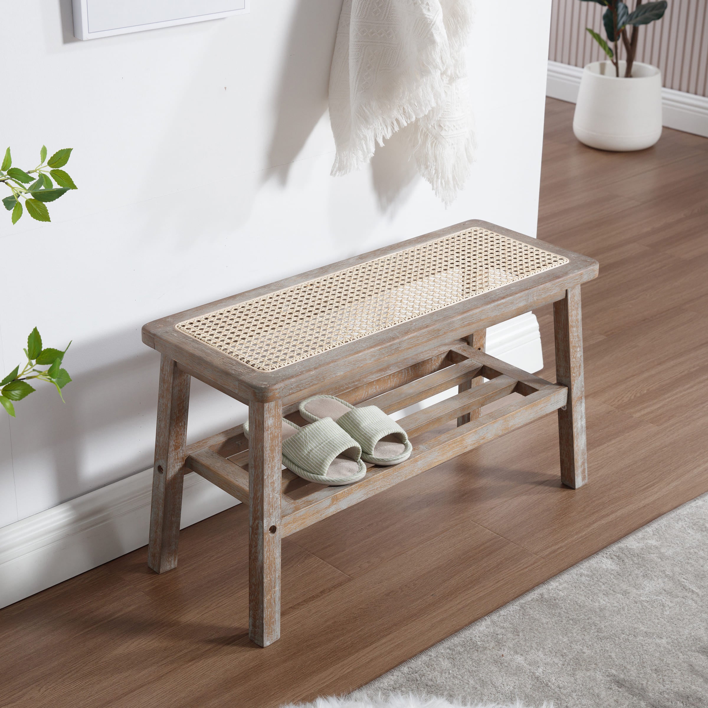 Janoray Wicker Rattan Entryway Bench - 23912BH