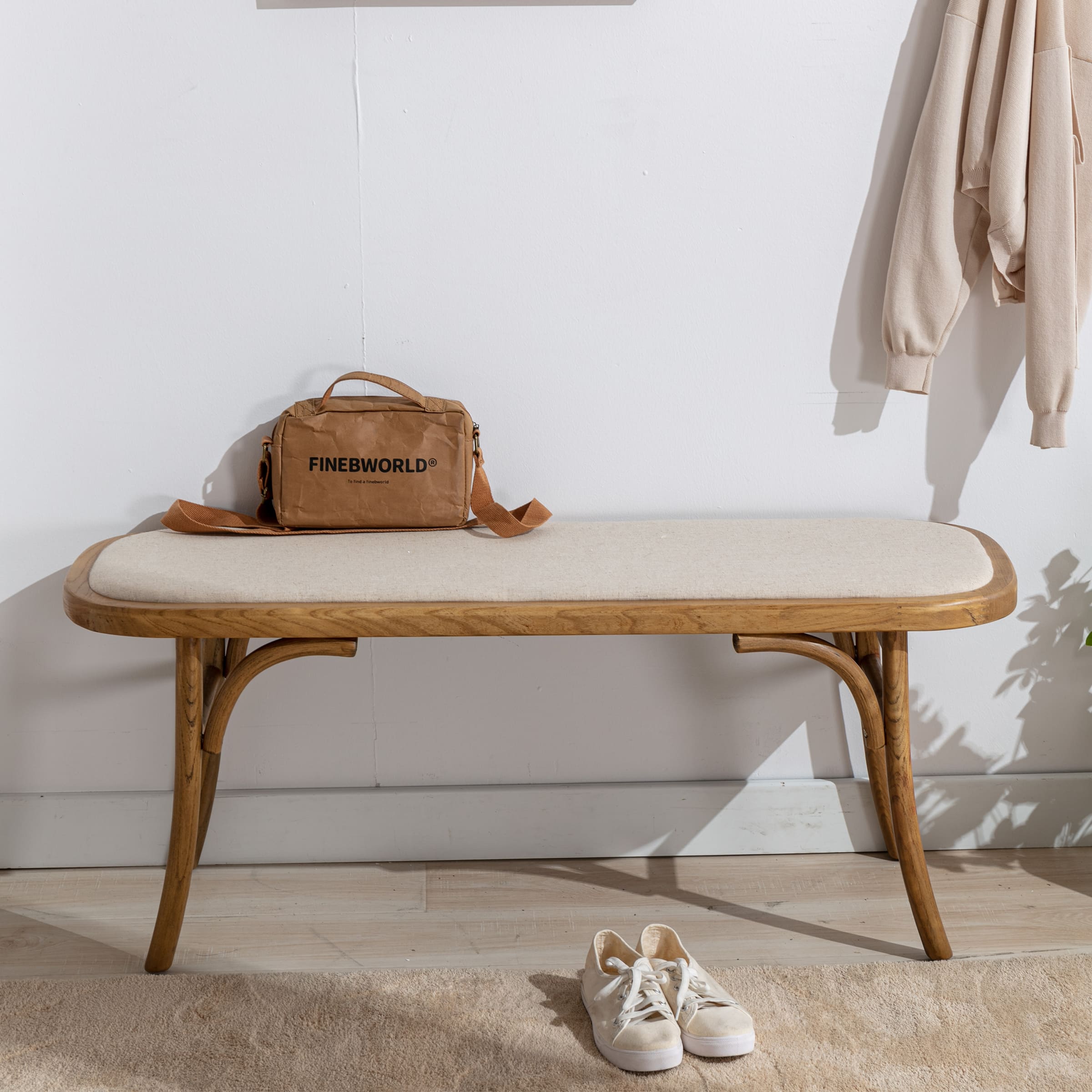 Janoray Wood Dining Bench with Padded Seat for Entryway - 1972