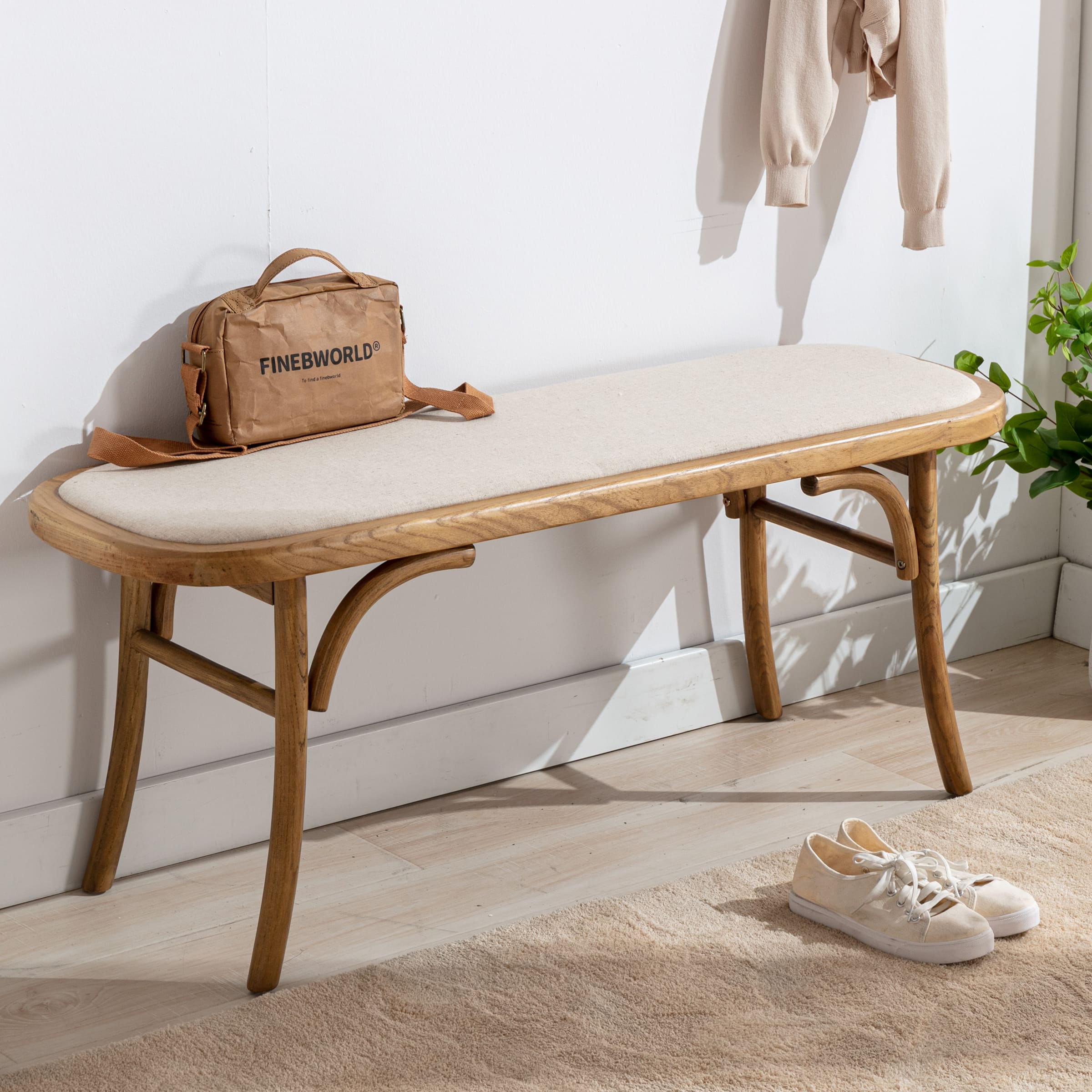 Janoray Wood Dining Bench with Padded Seat for Entryway - 1972