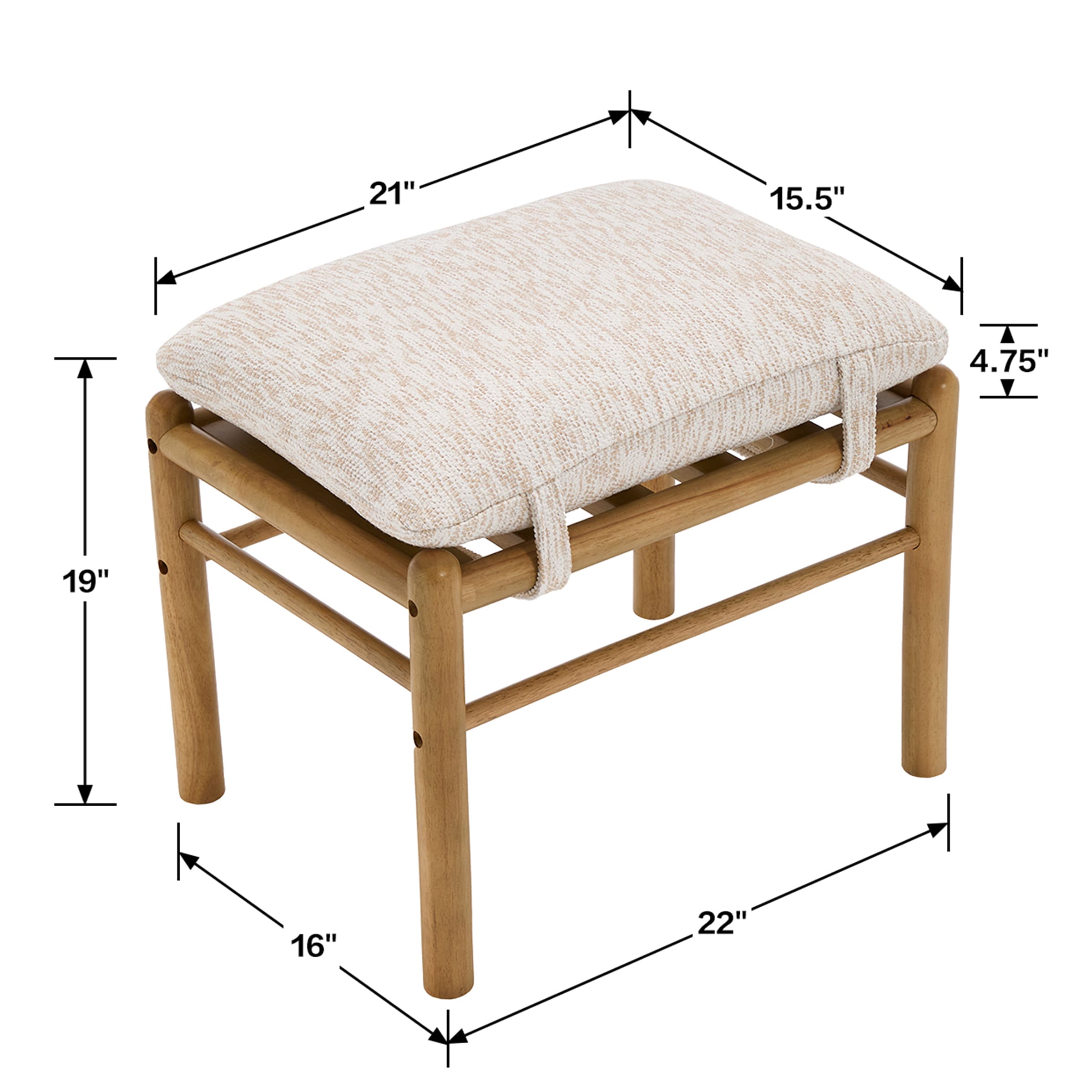 Janoray Wood Footstool Ottoman 1 PCS - 0100OT