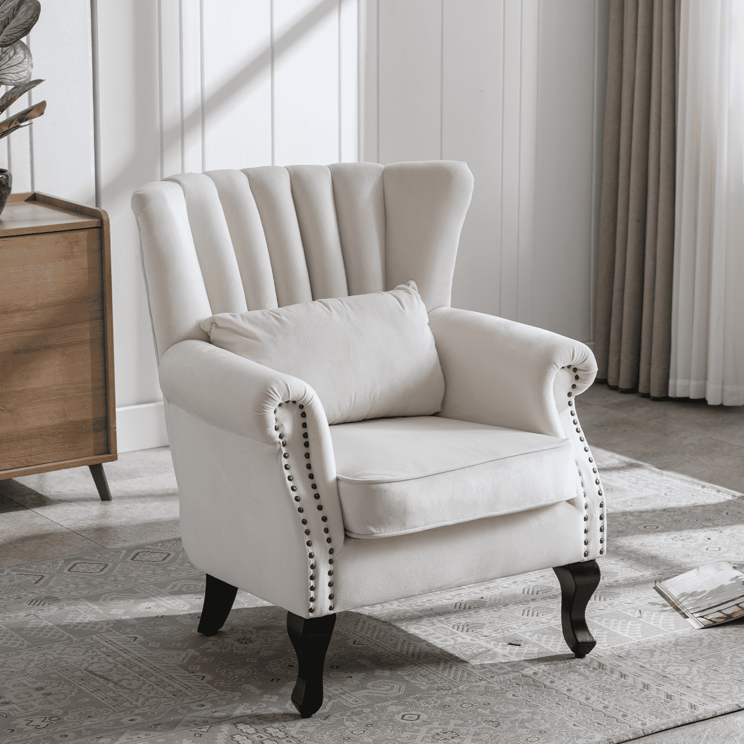 CIMOTA Velvet Accent Single Sofa Chair 1 Pcs 904KD Cream