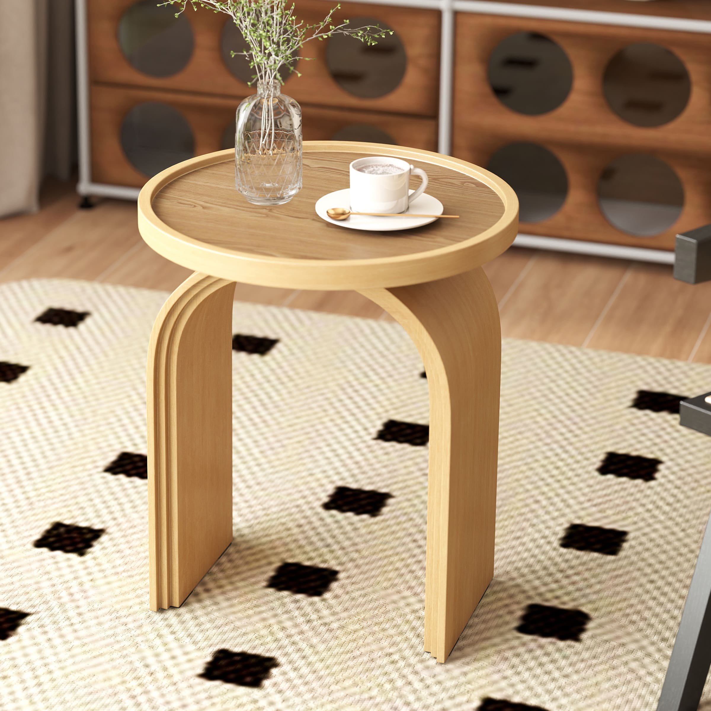 Top view of wooden round table