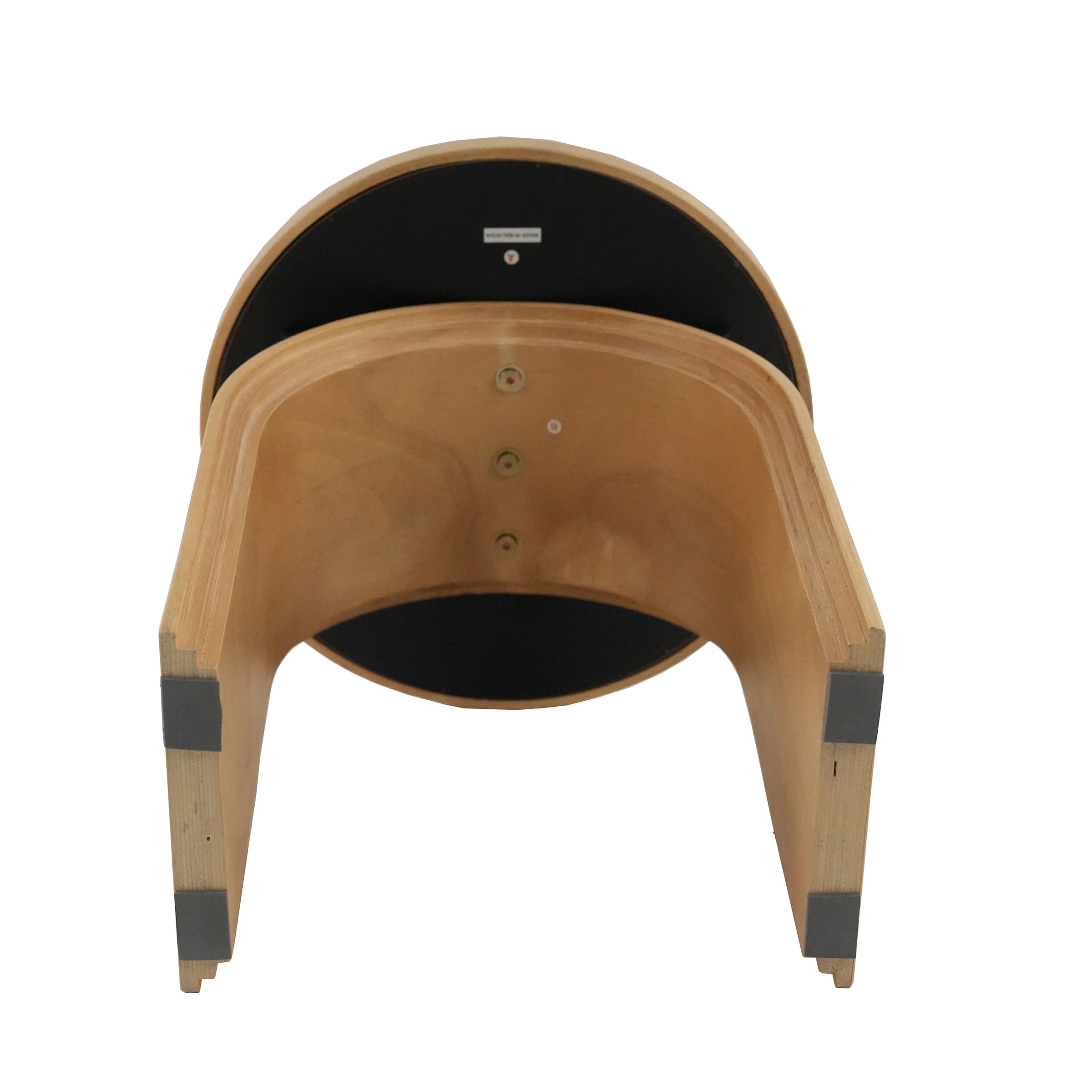 Blue round side table from underneath