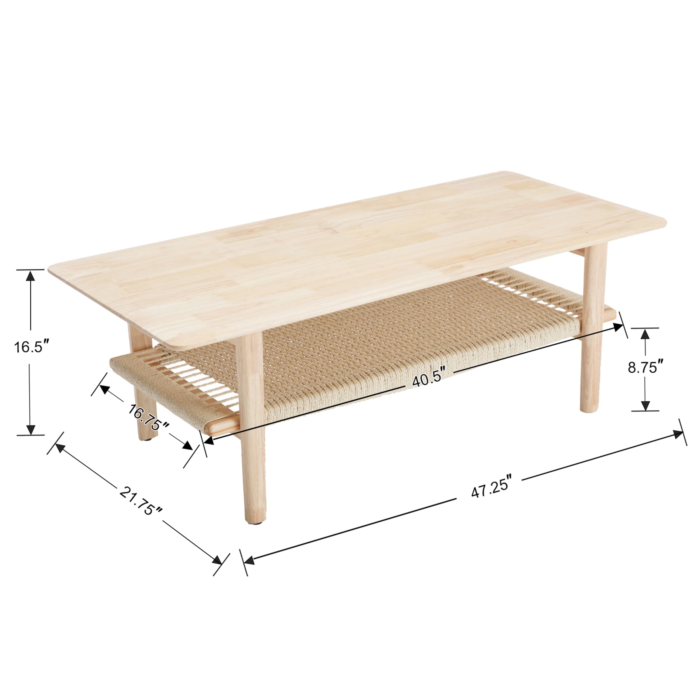 2-Tier Coffee Table with Natural Rattan Storage Shelf - 21793CT
