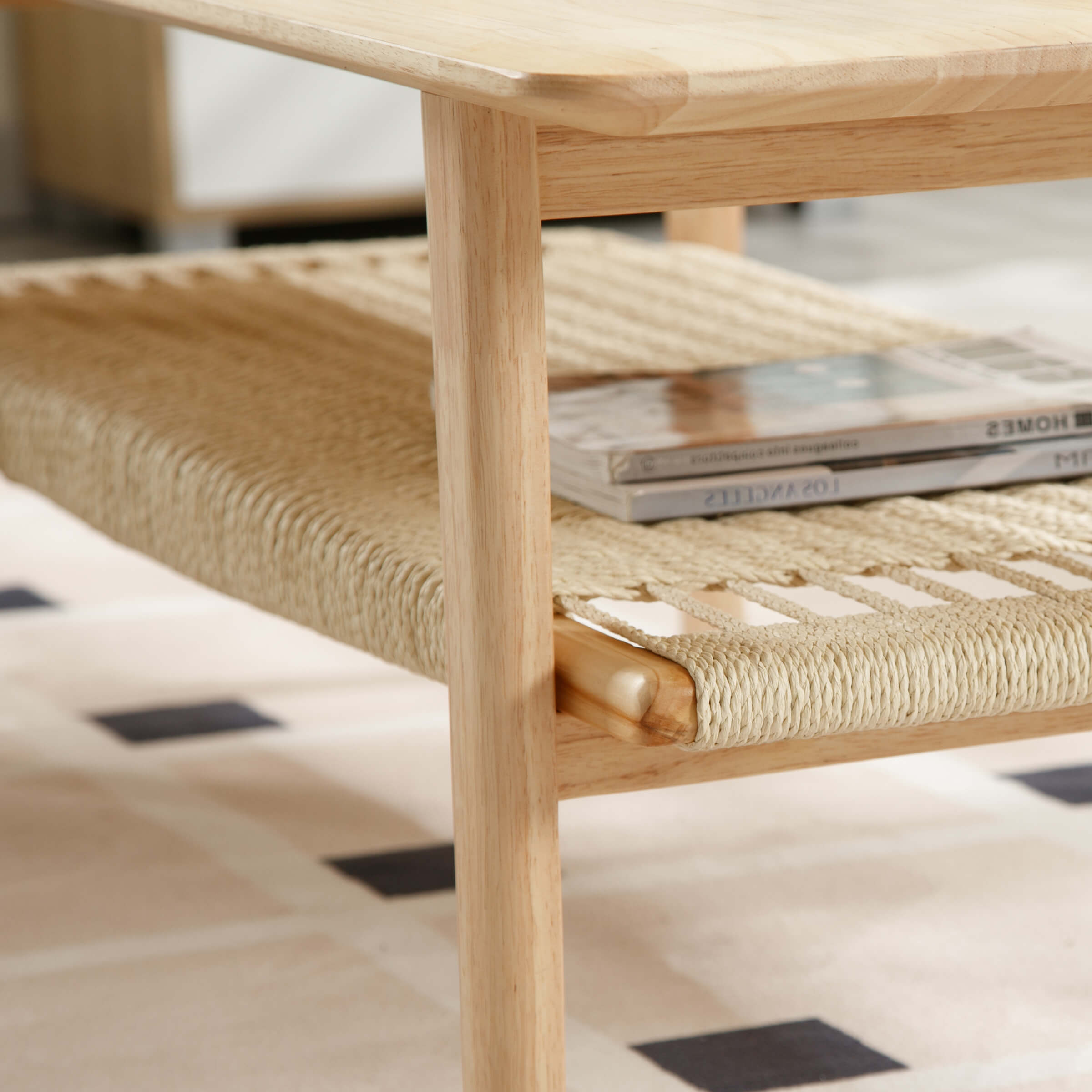 2-Tier Coffee Table with Natural Rattan Storage Shelf - 21793CT