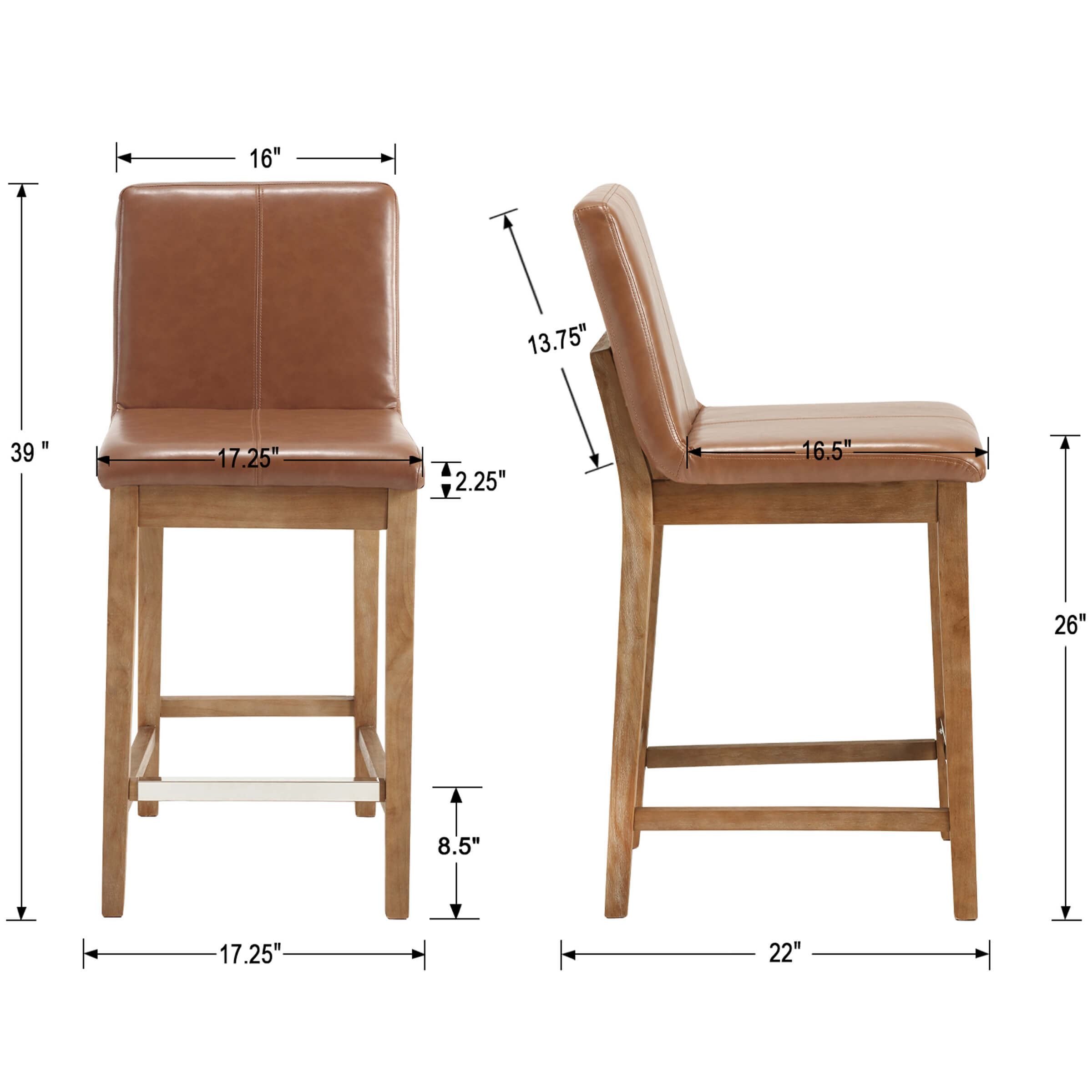 Kmax 26"H Modern Counter Height Bar Stools Set of 2 - 5730CS