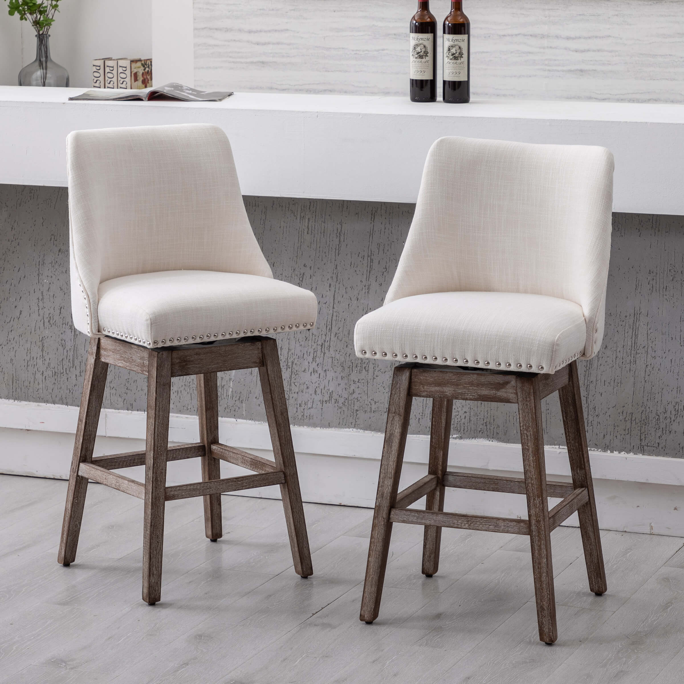 Kmax 27.5"H Mid-Century Counter Swivel Bar Stools - 6017