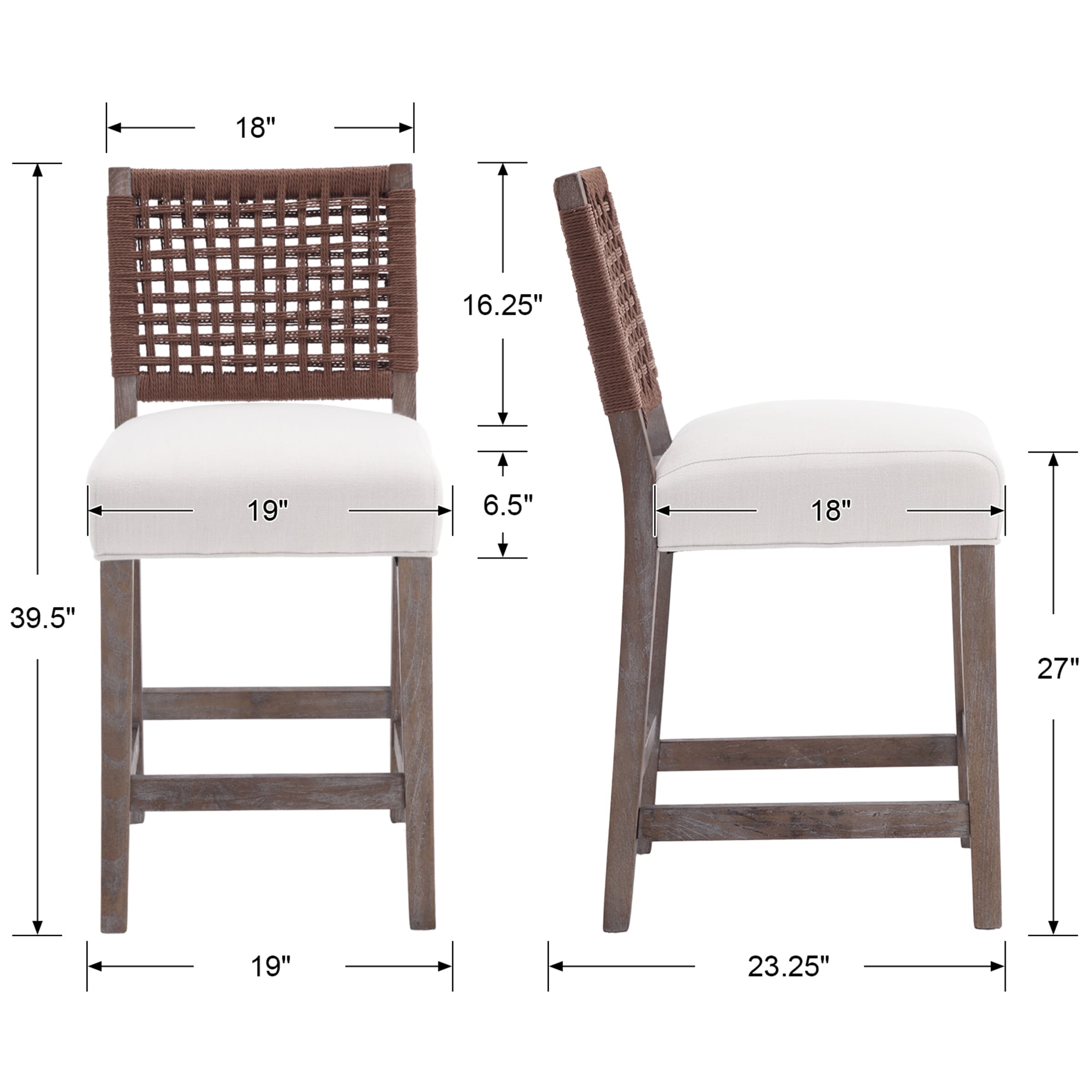 Kmax 27" Farmhouse Woven Backrest Counter Height Bar Stools Set of 2 - 2227