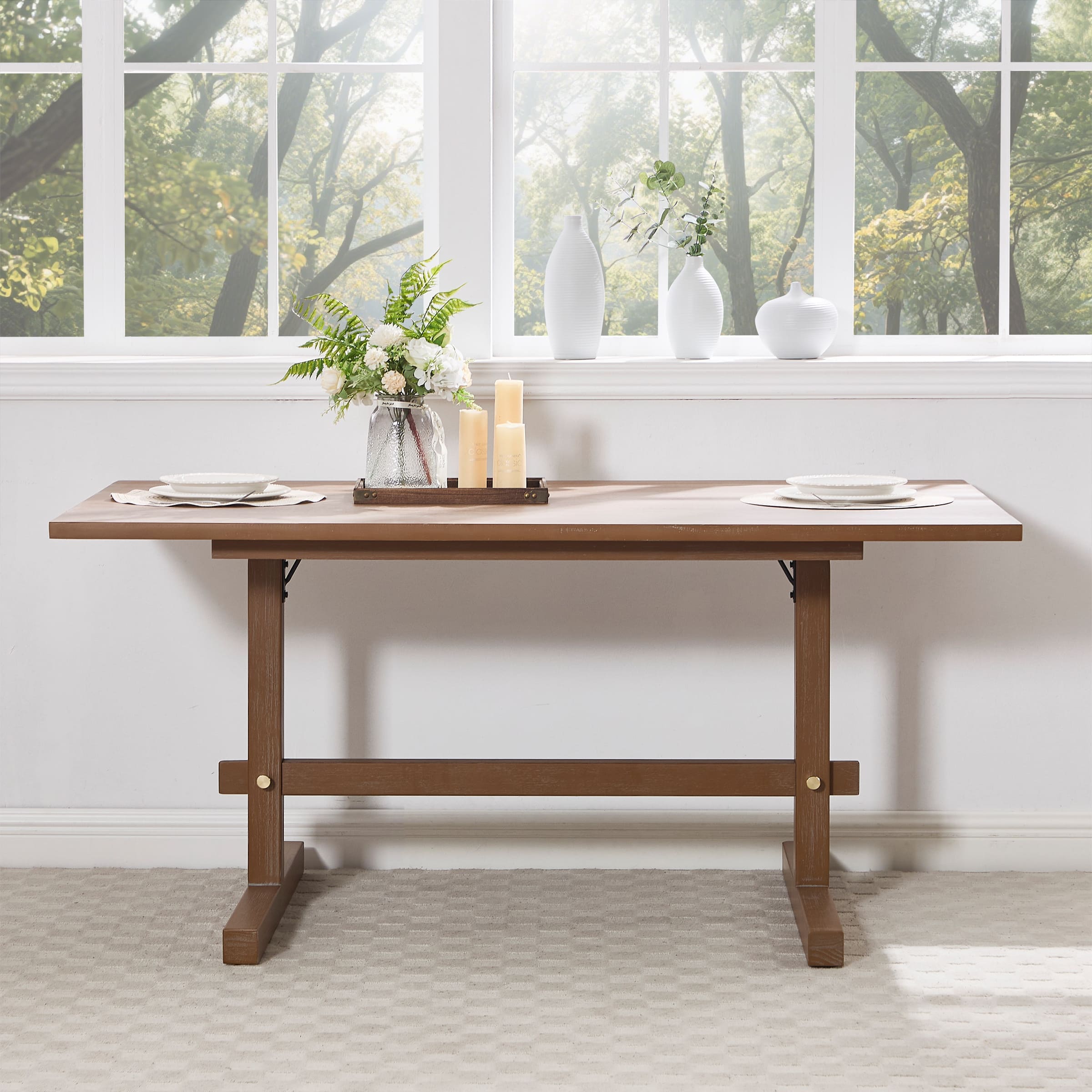 Kmax 63"W Farmhouse Rectangular Wood Dining Table - 22837DT