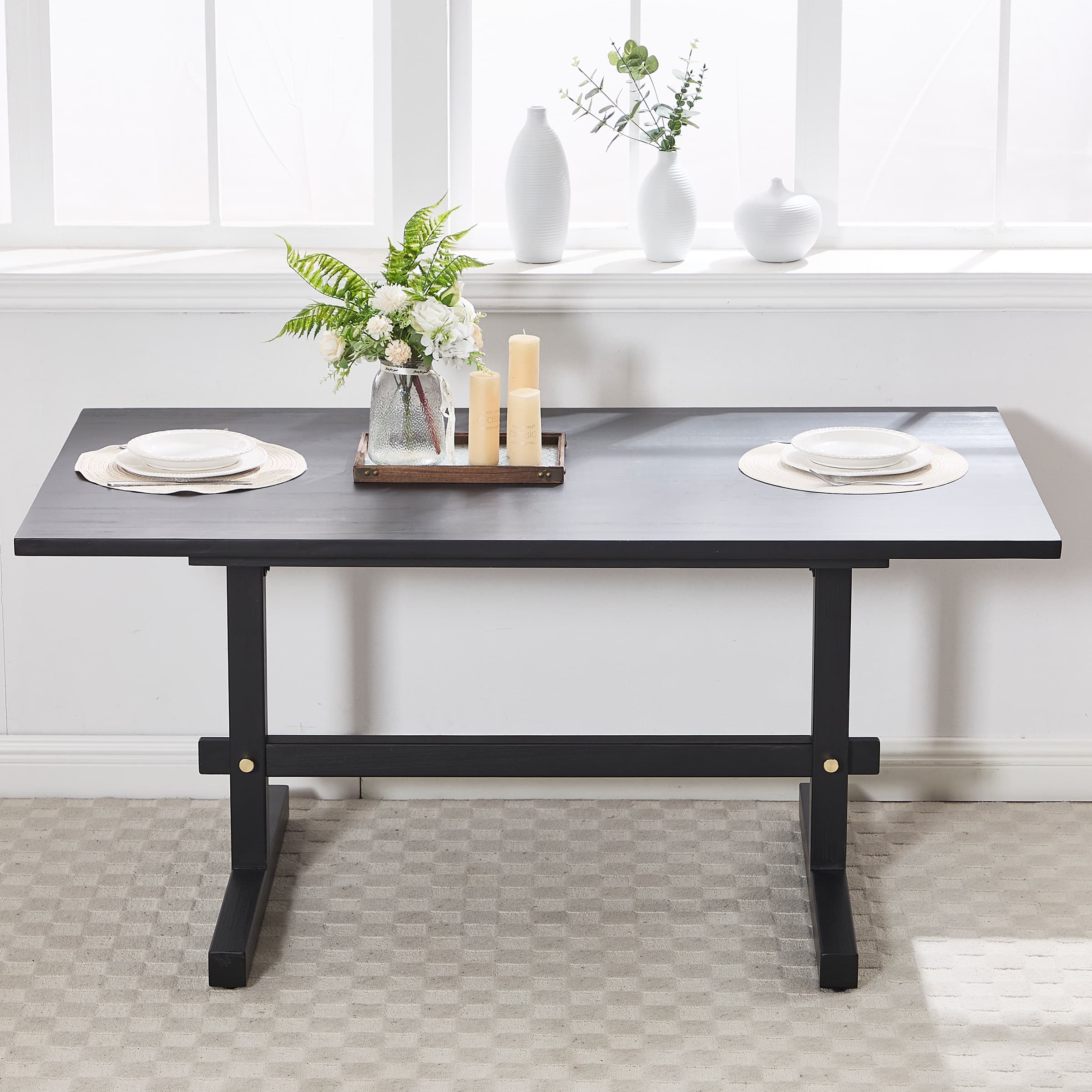 Kmax 63 Inch Farmhouse Rectangular Wood Dining Table - 22837DT
