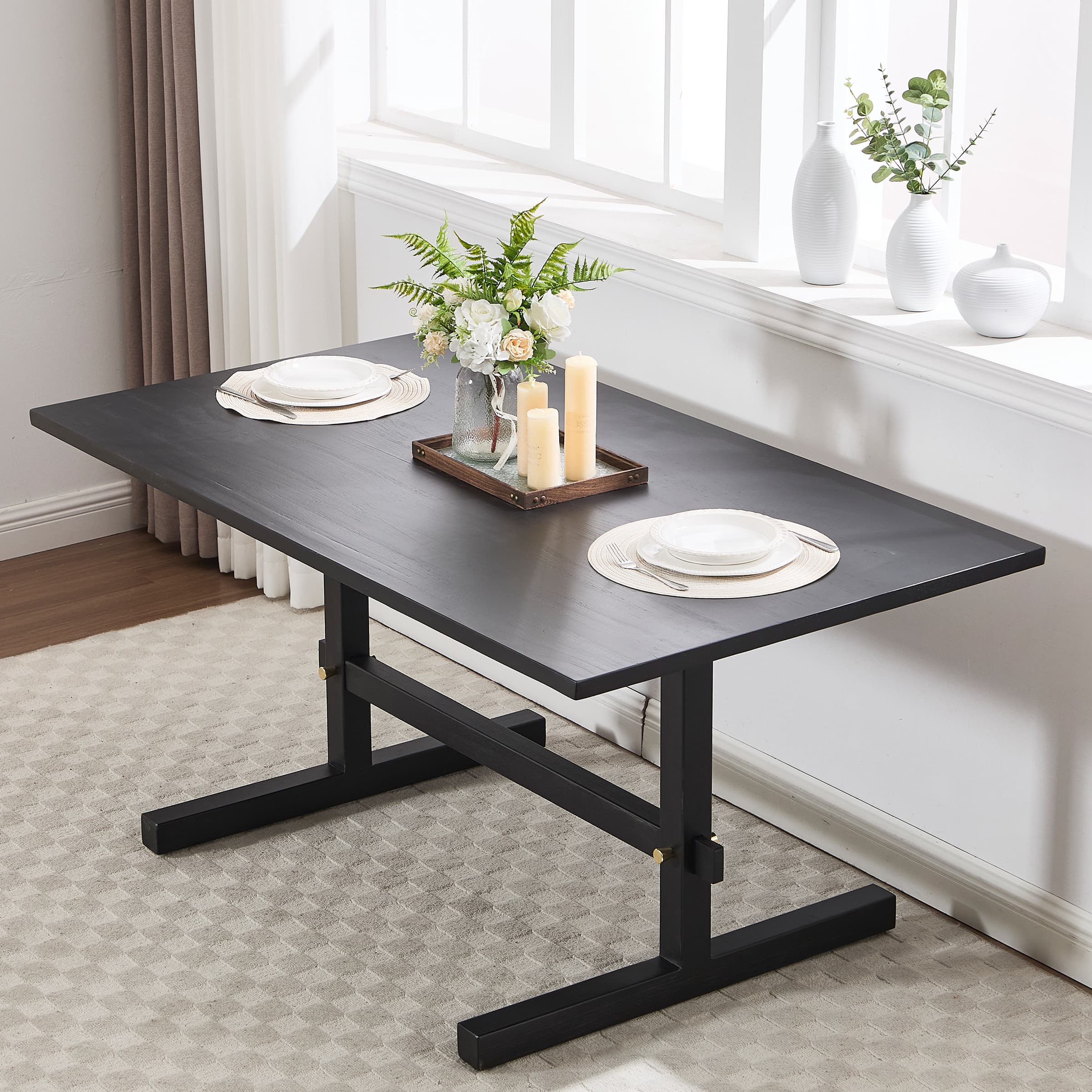 Kmax 63 Inch Farmhouse Rectangular Wood Dining Table - 22837DT