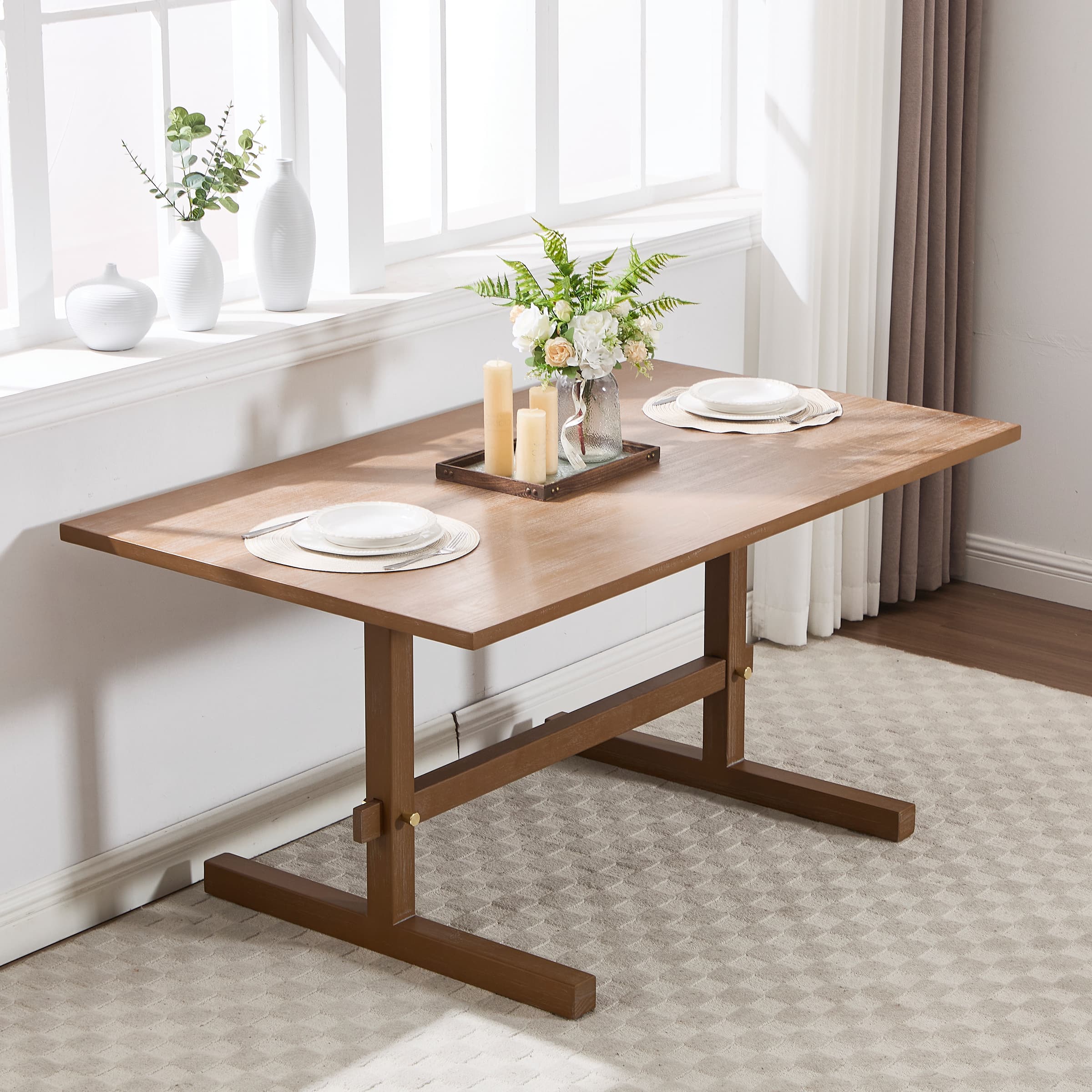 Kmax 63 Inch Farmhouse Rectangular Wood Dining Table - 22837DT