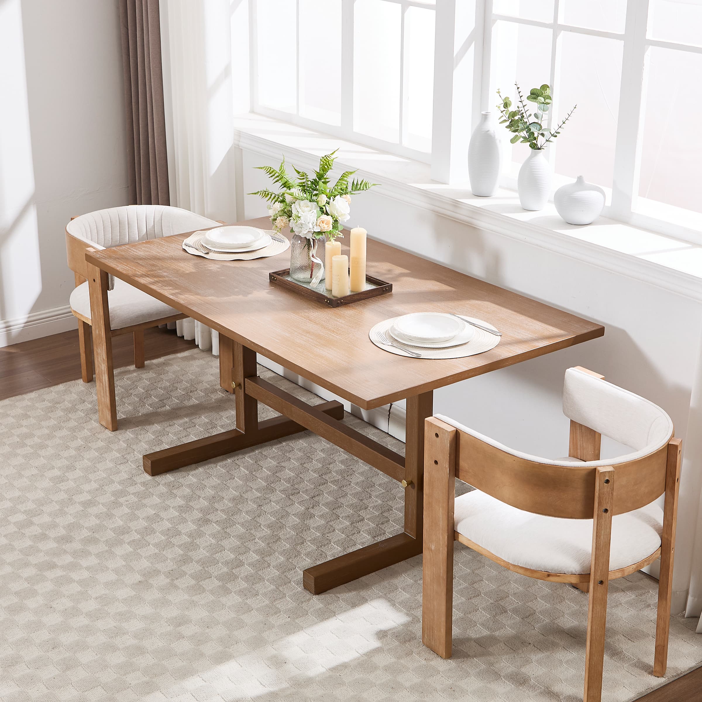 Kmax 63 Inch Farmhouse Rectangular Wood Dining Table - 22837DT