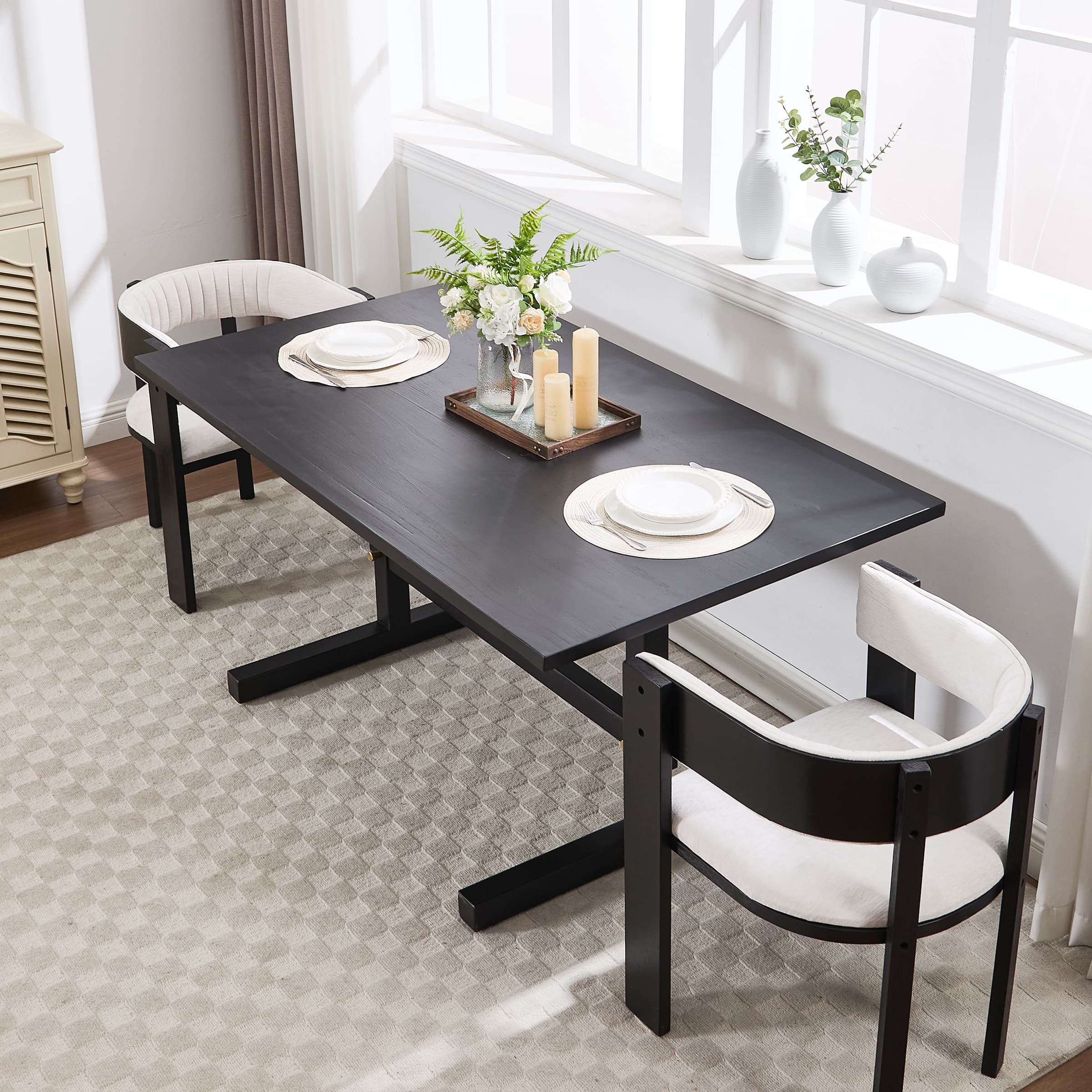 Kmax 63 Inch Farmhouse Rectangular Wood Dining Table - 22837DT