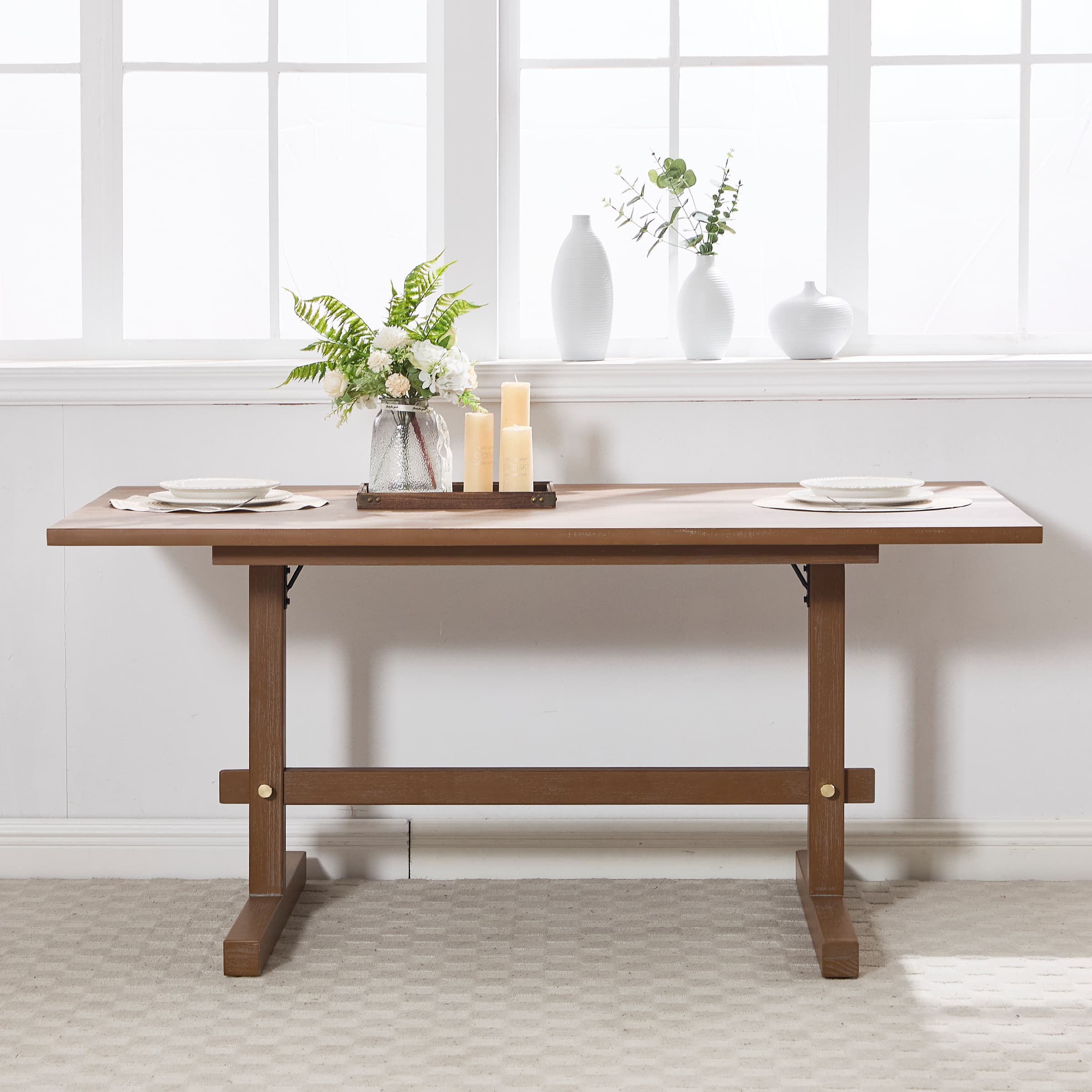 Kmax 63 Inch Farmhouse Rectangular Wood Dining Table - 22837DT