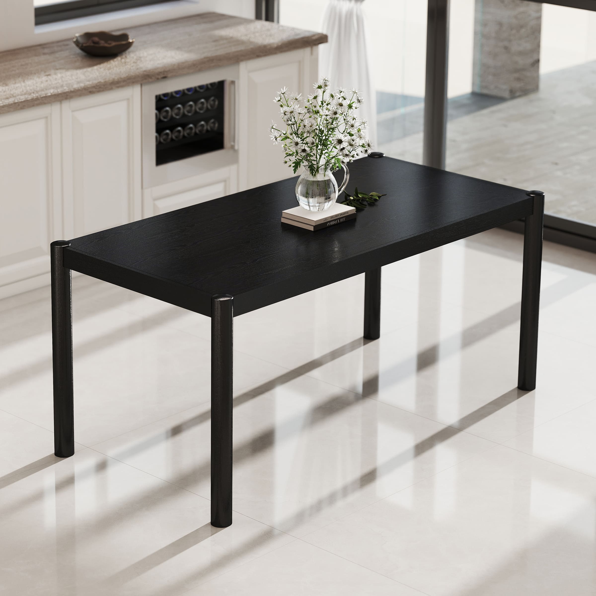 Black dining table in modern kitchen