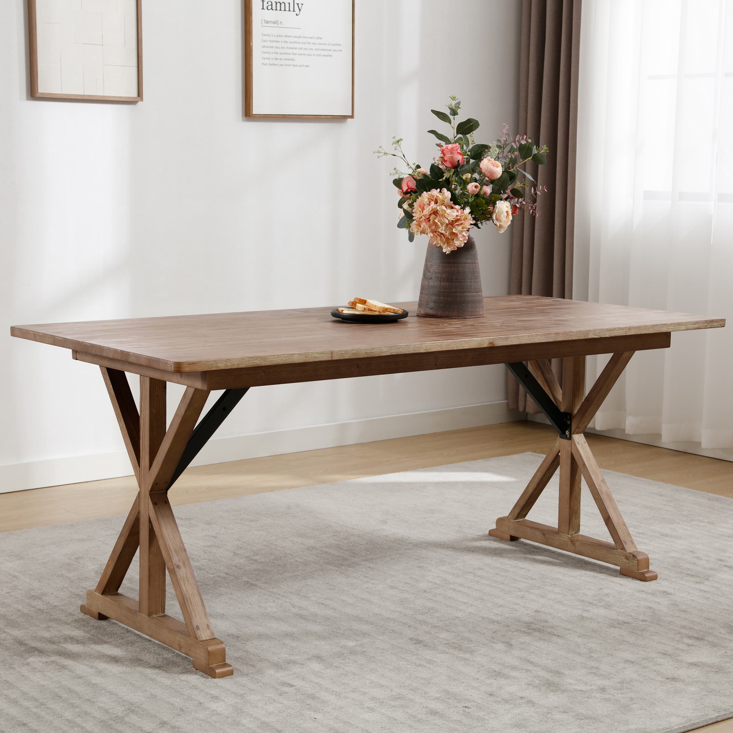 Kmax 69" Rustic Farmhouse Wood Dining Table - 1009DT
