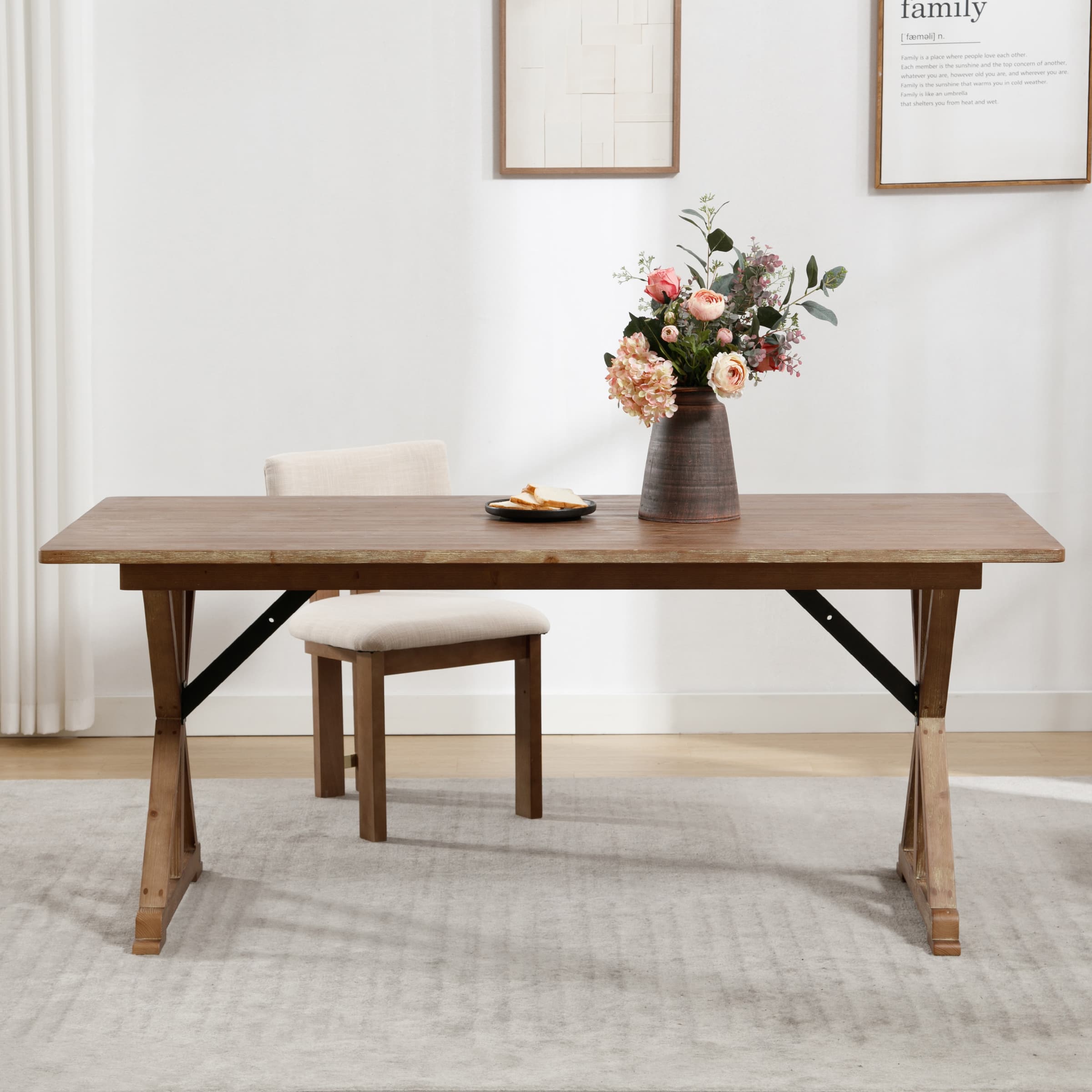 Kmax 69" Rustic Farmhouse Wood Dining Table - 1009DT