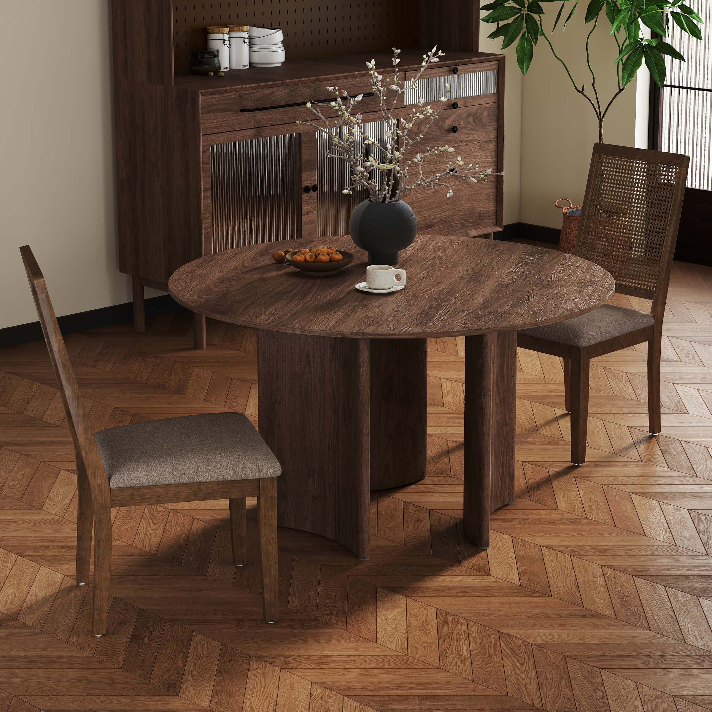 Kmax Armless Dining Chairs with High Rattan Back Set of 2 - 50047DC