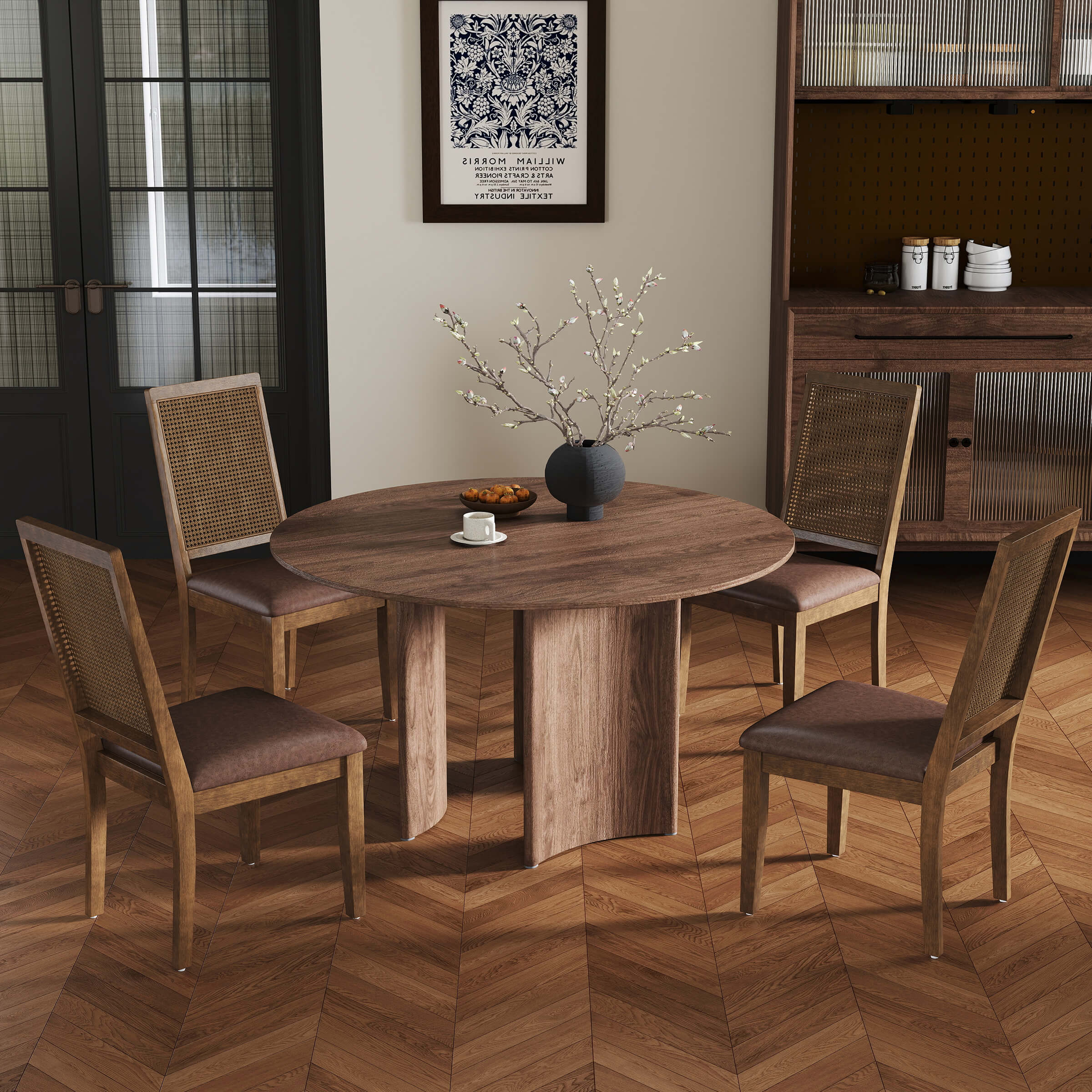 Kmax Armless Dining Chairs with High Rattan Back Set of 2 - 50047DC
