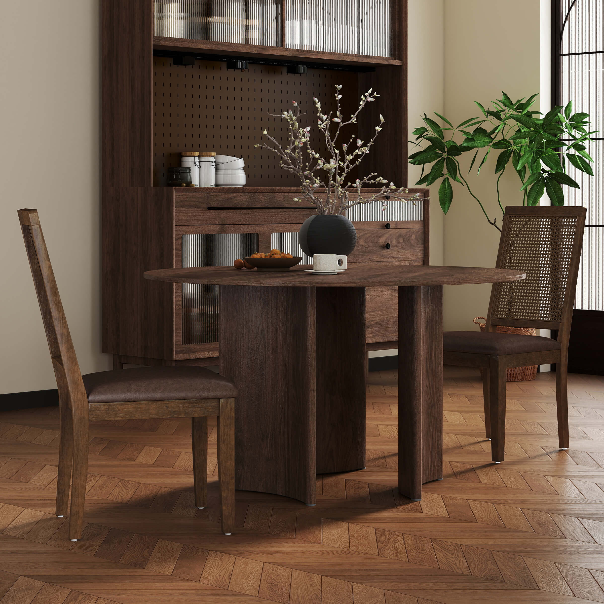 Kmax Armless Dining Chairs with High Rattan Back Set of 2 - 50047DC