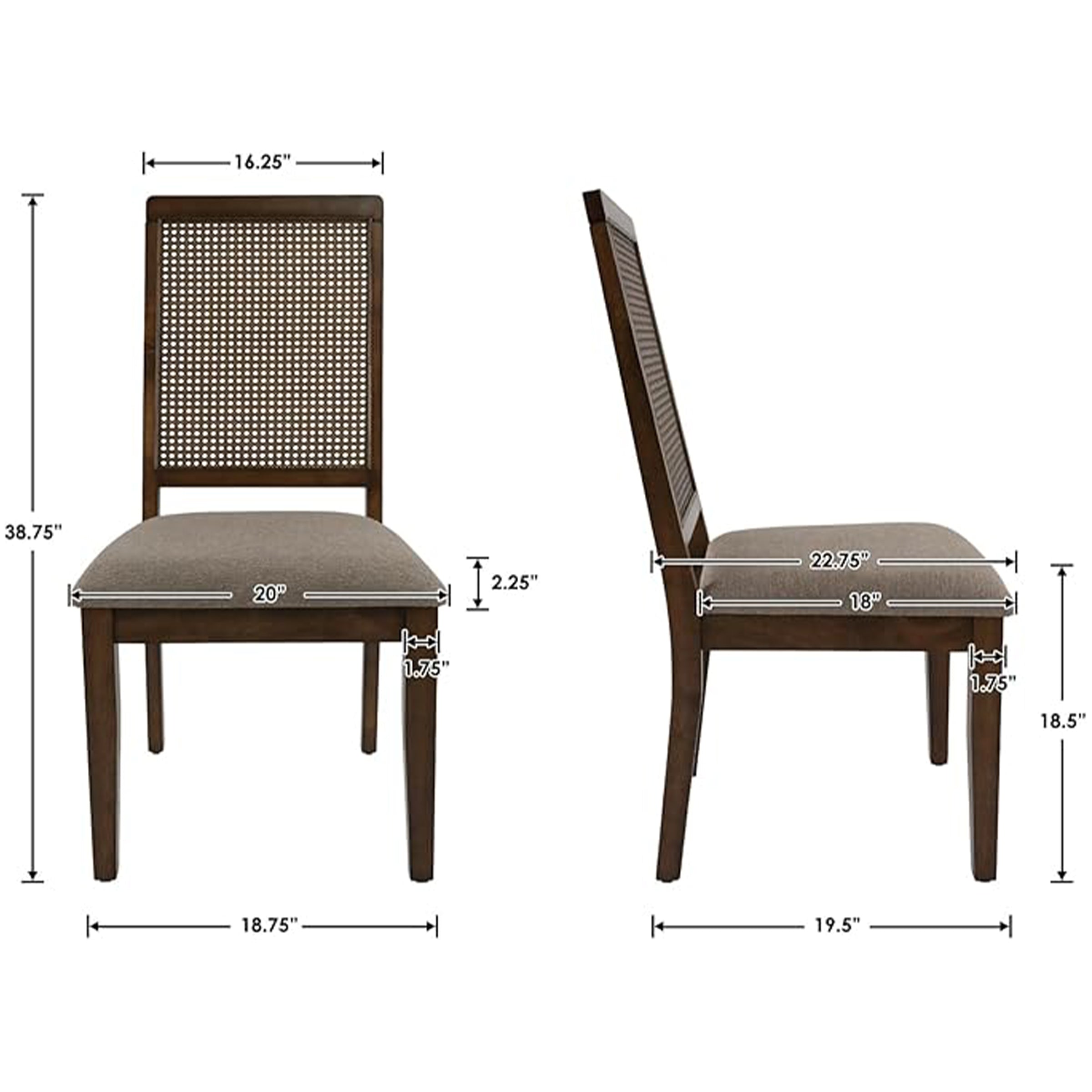Kmax Armless Dining Chairs with High Rattan Back Set of 2 - 50047DC