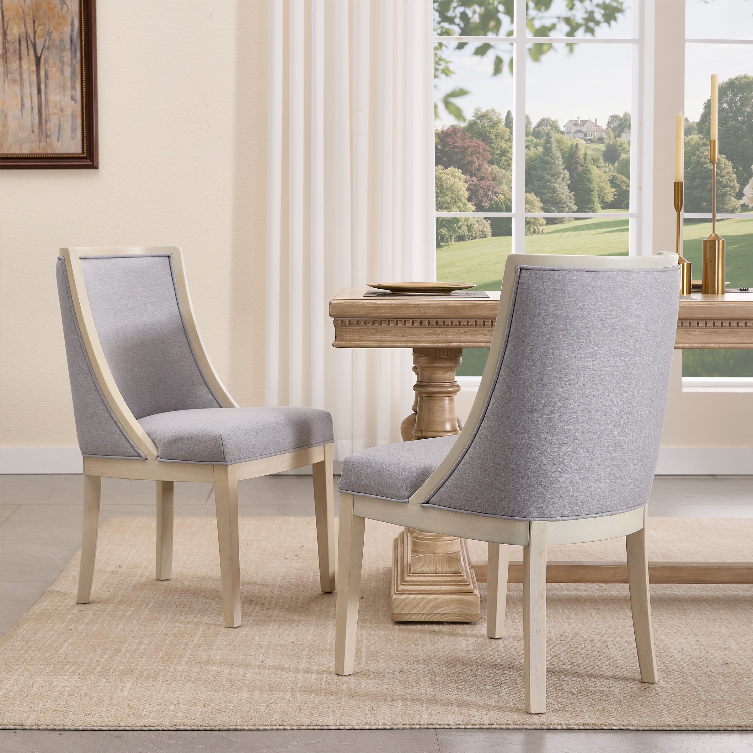 Kmax Farmhouse Curved High Back Dining Chairs Set of 2 - 02111DC