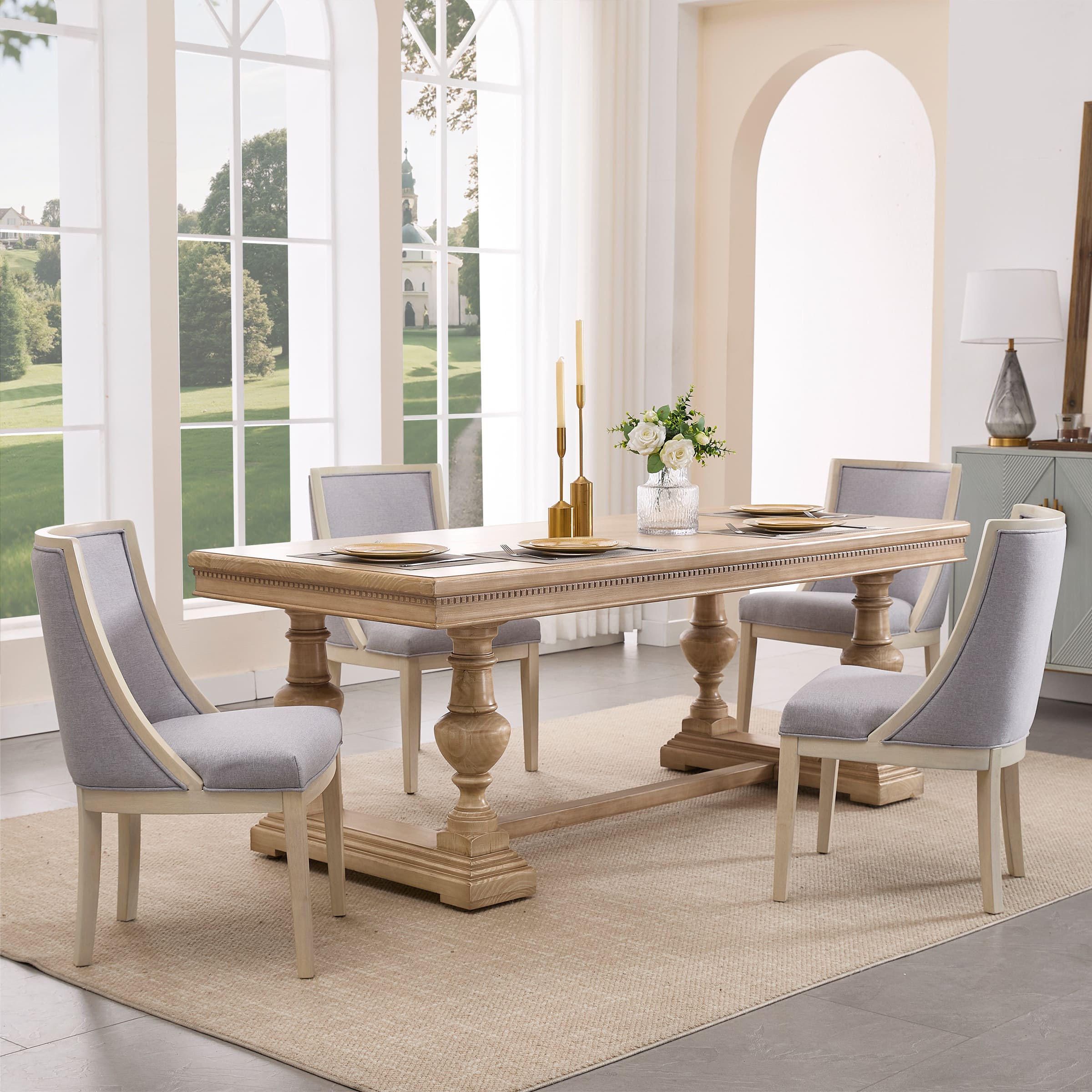 Kmax Farmhouse Curved High Back Dining Chairs Set of 2 - 02111DC
