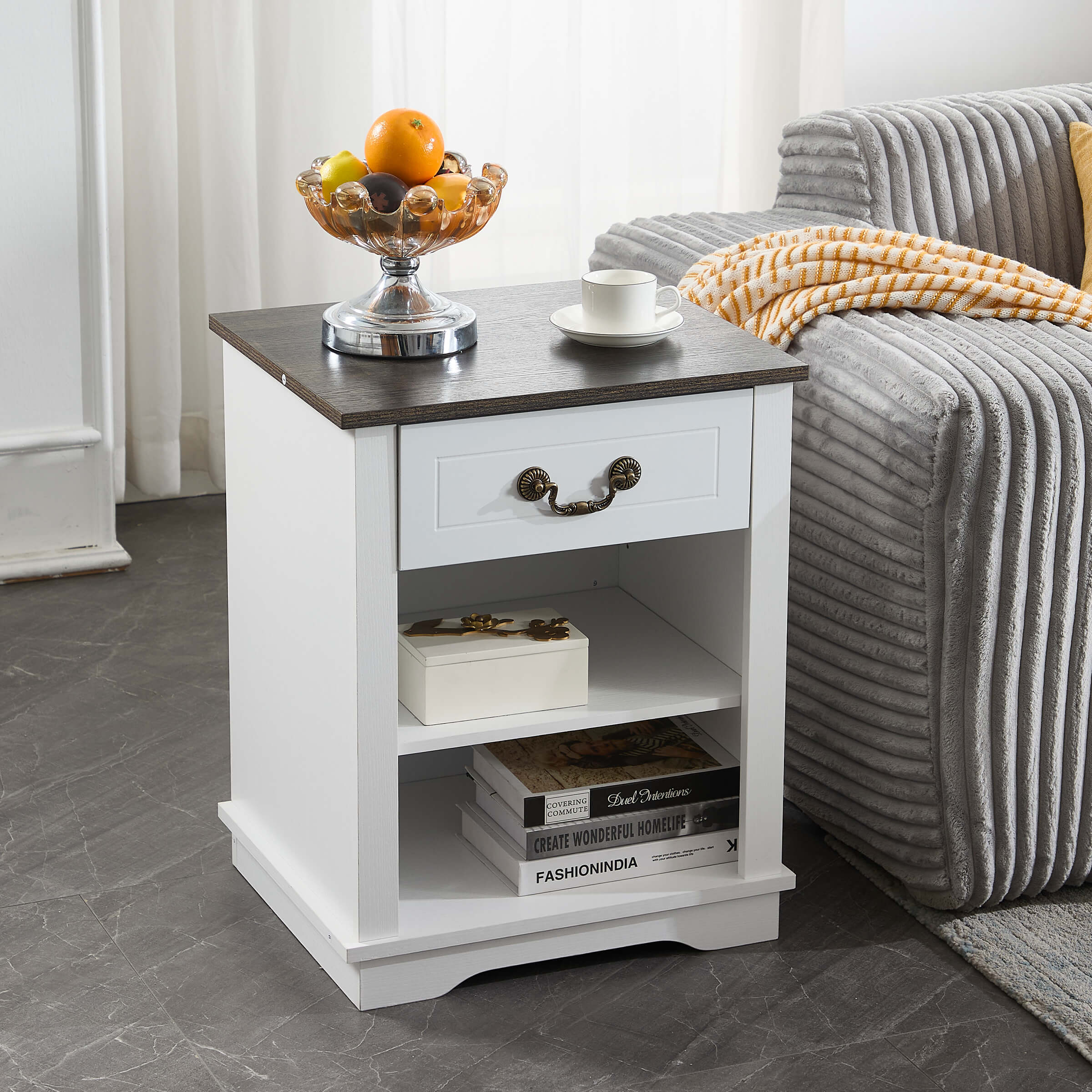 shabbyページです Farmhouse Nightstand with Drawer and Adjustable Shelf - XX162CB