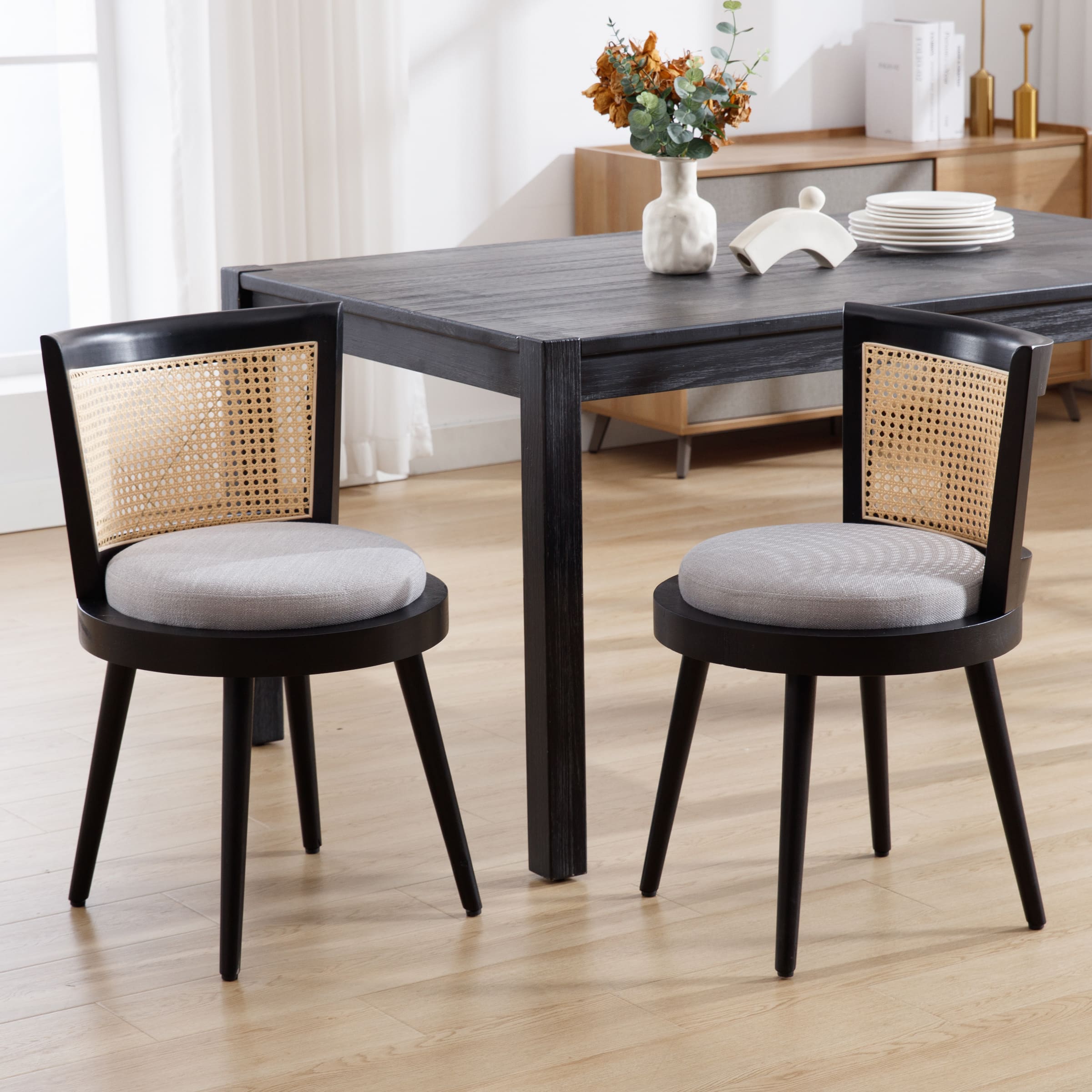 Kmax Linen Rattan Dining Chairs Set of 2 - 10042DC