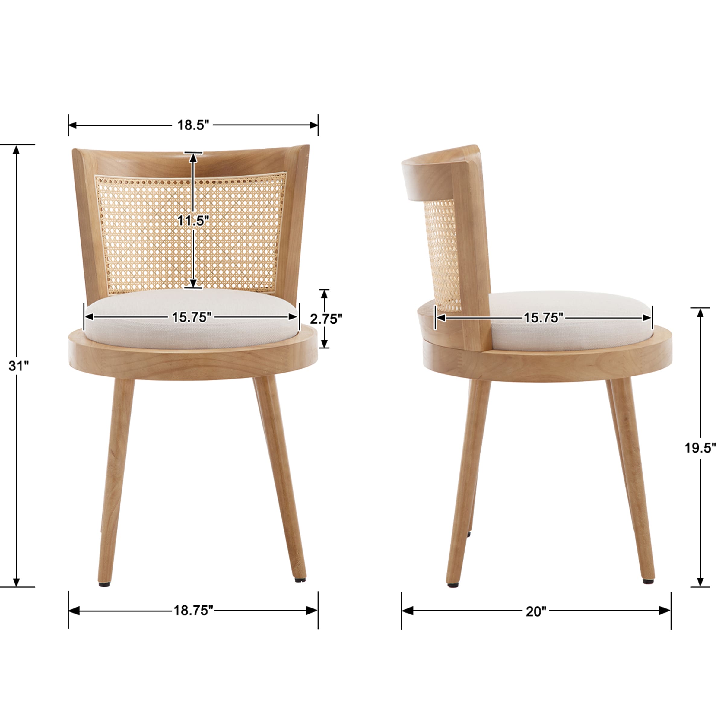 Kmax Linen Rattan Dining Chairs Set of 2 - 10042DC