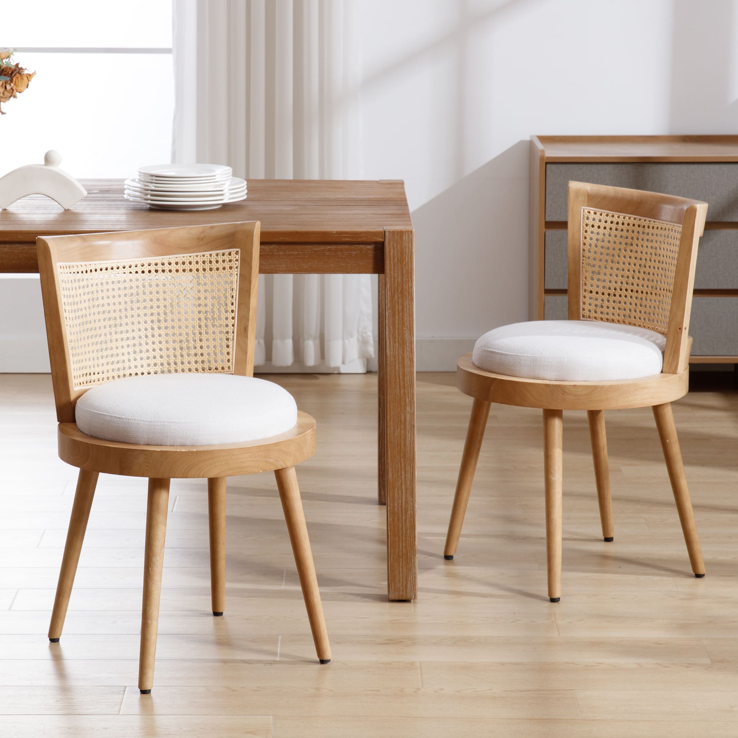 Kmax Linen Rattan Dining Chairs Set of 2 - 10042DC