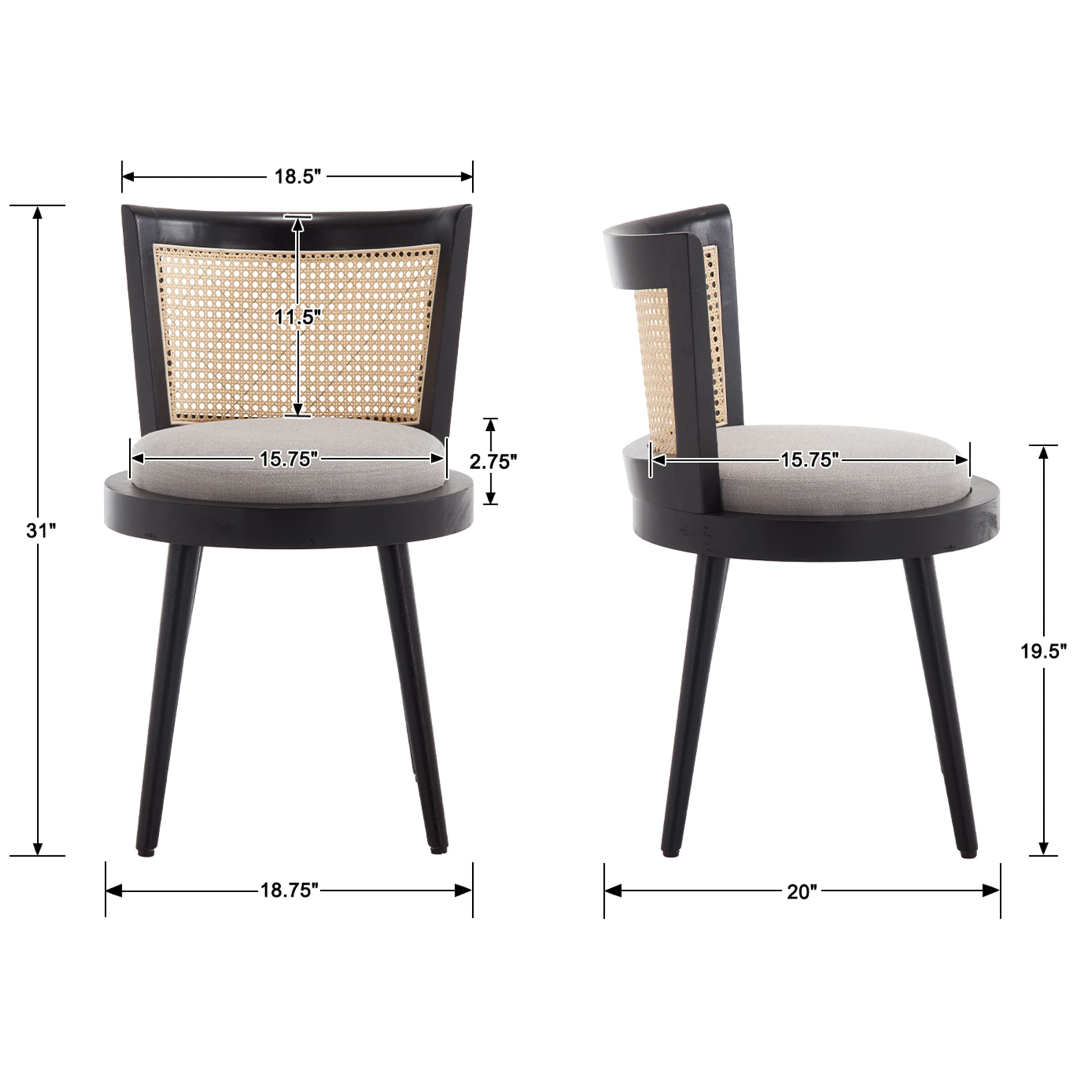 Kmax Linen Rattan Dining Chairs Set of 2 - 10042DC