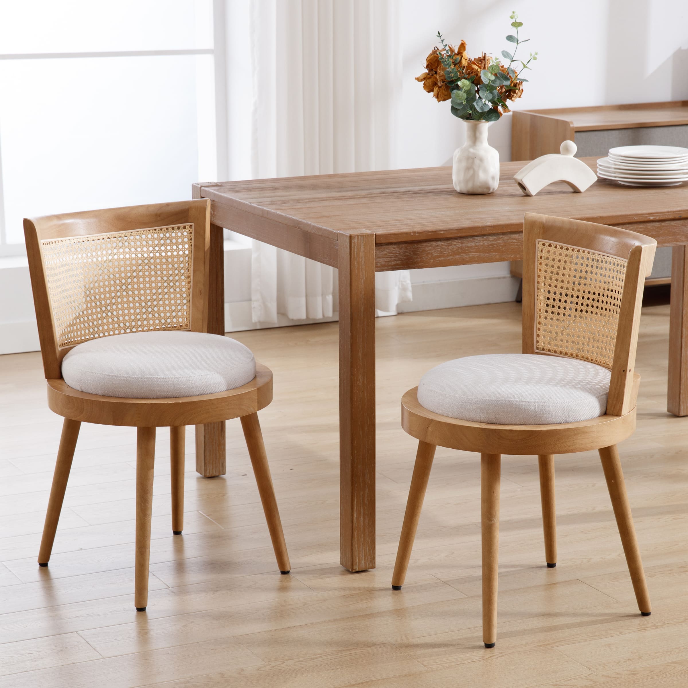 Kmax Linen Rattan Dining Chairs Set of 2 - 10042DC