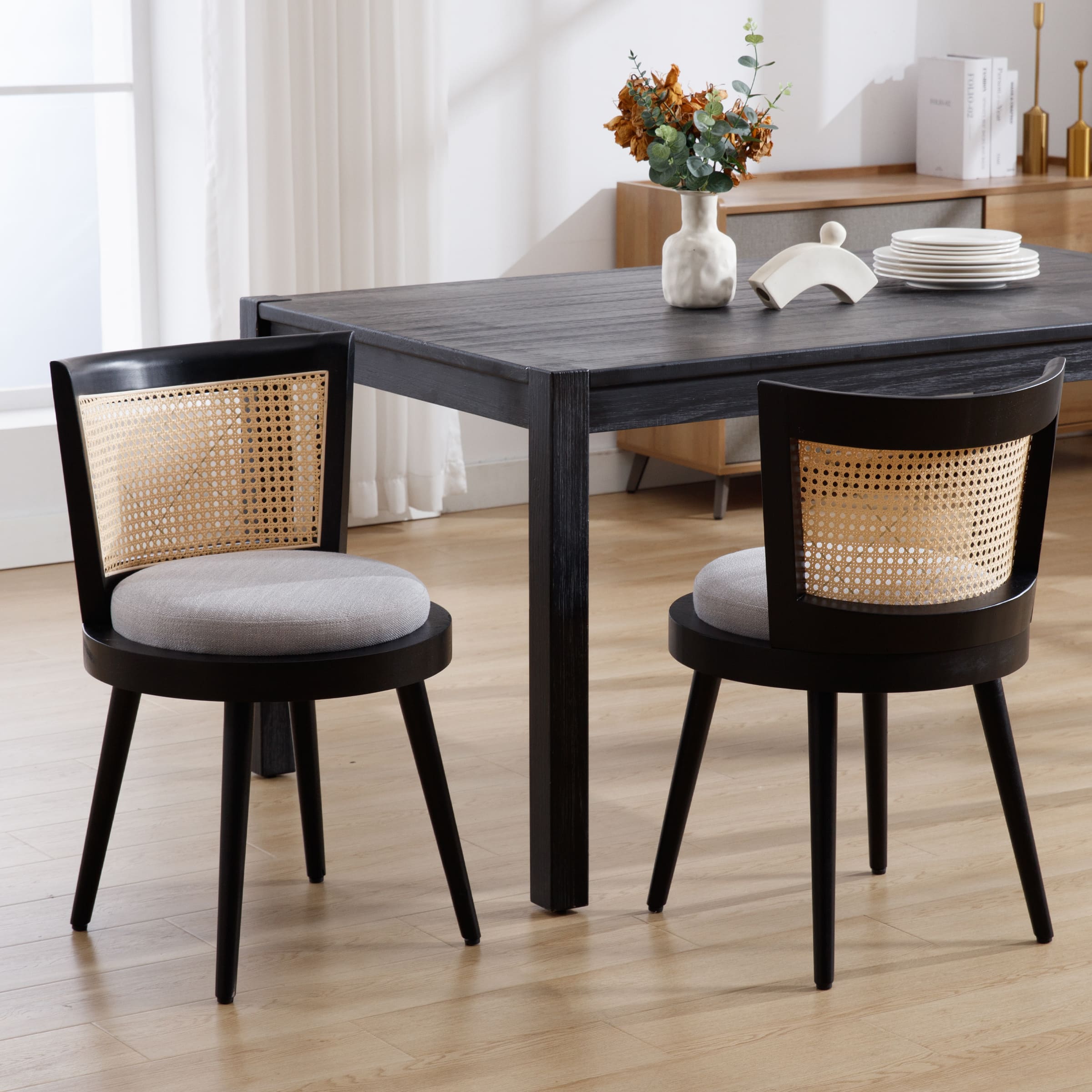Kmax Linen Rattan Dining Chairs Set of 2 - 10042DC