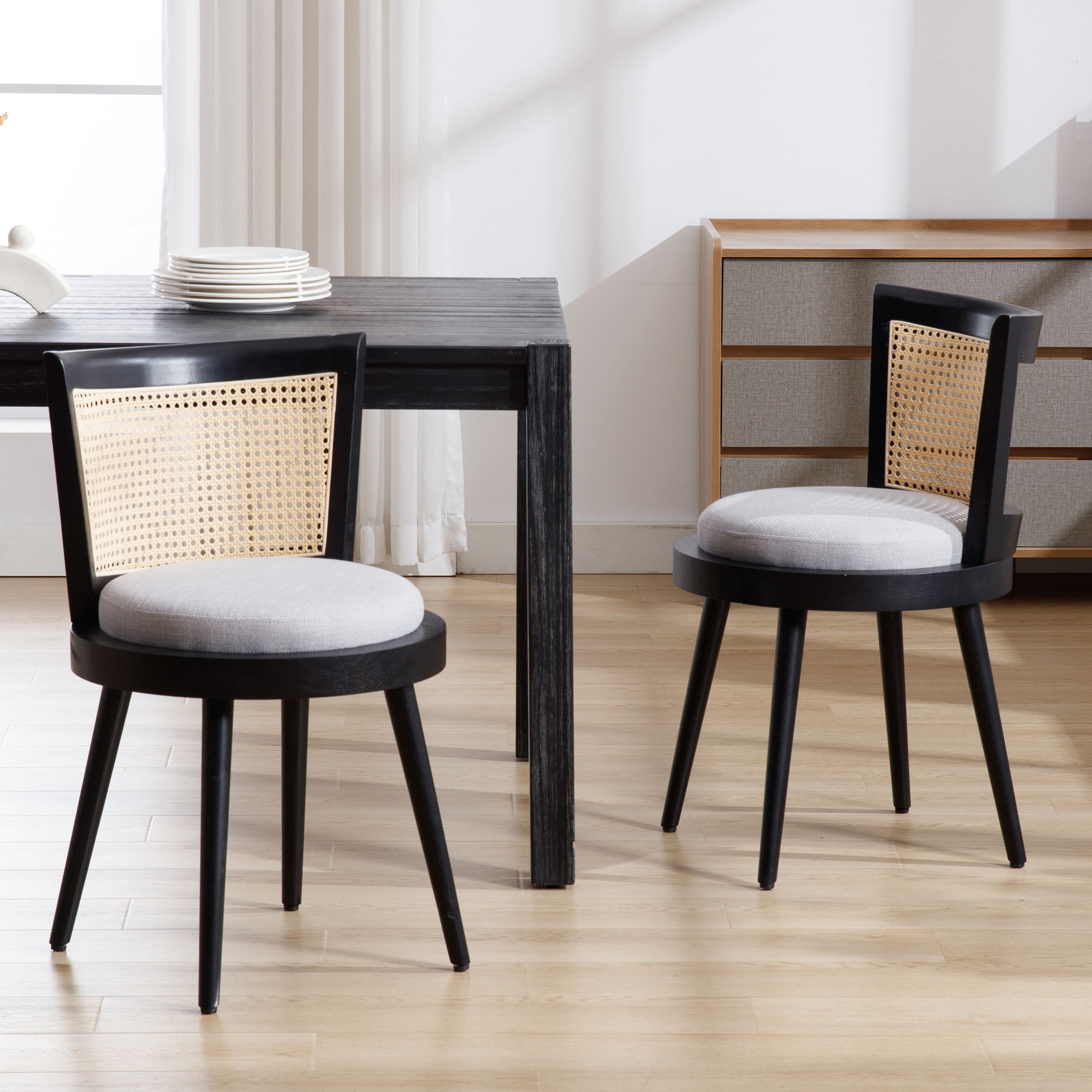 Kmax Linen Rattan Dining Chairs Set of 2 - 10042DC