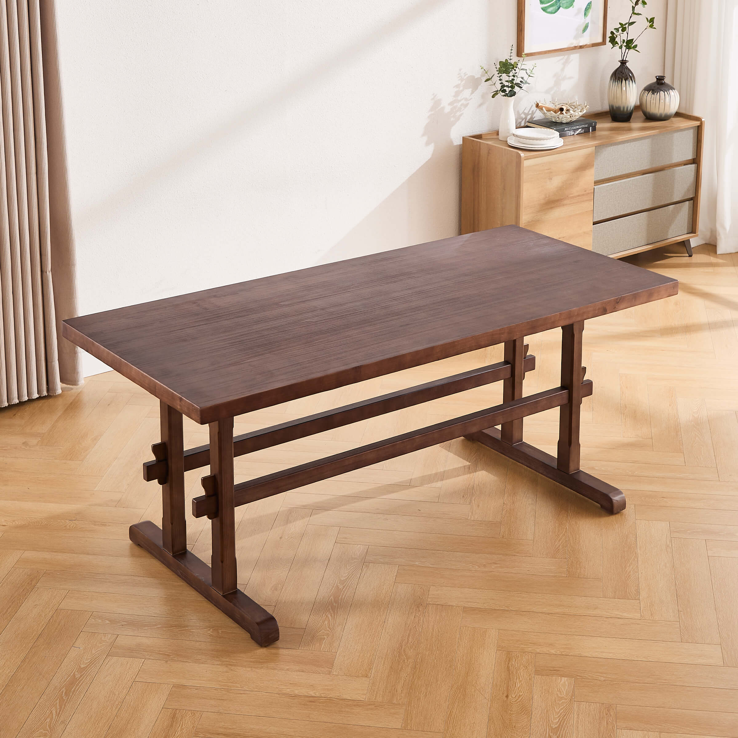 Dark wood table with chairs