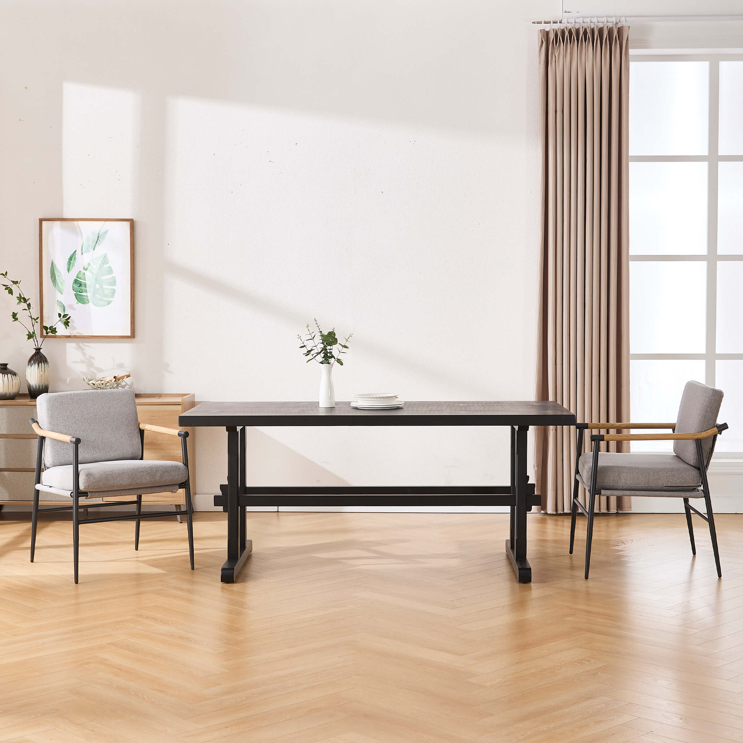 Table set in room with 4 chairs around it
