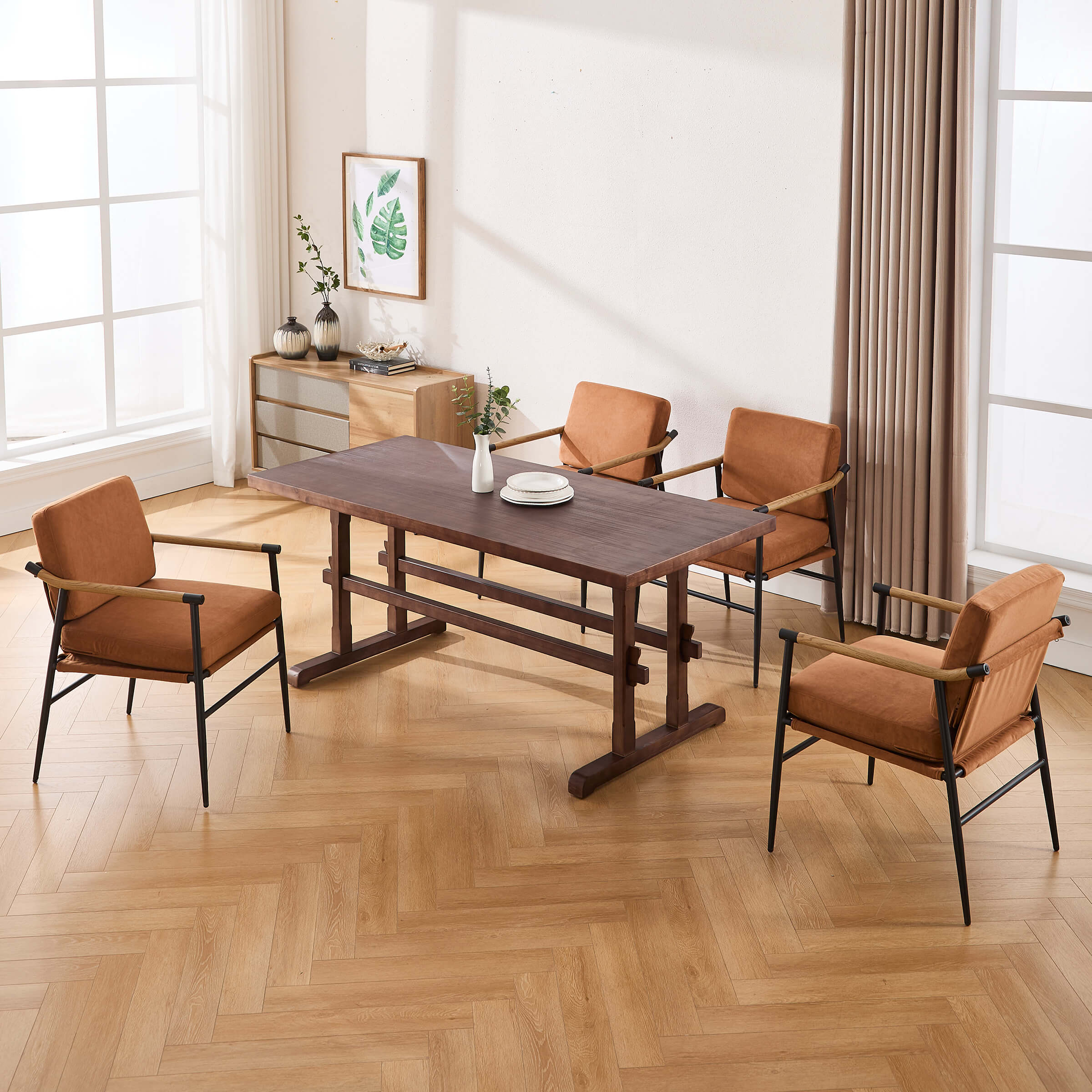 Table with chairs and ottomans