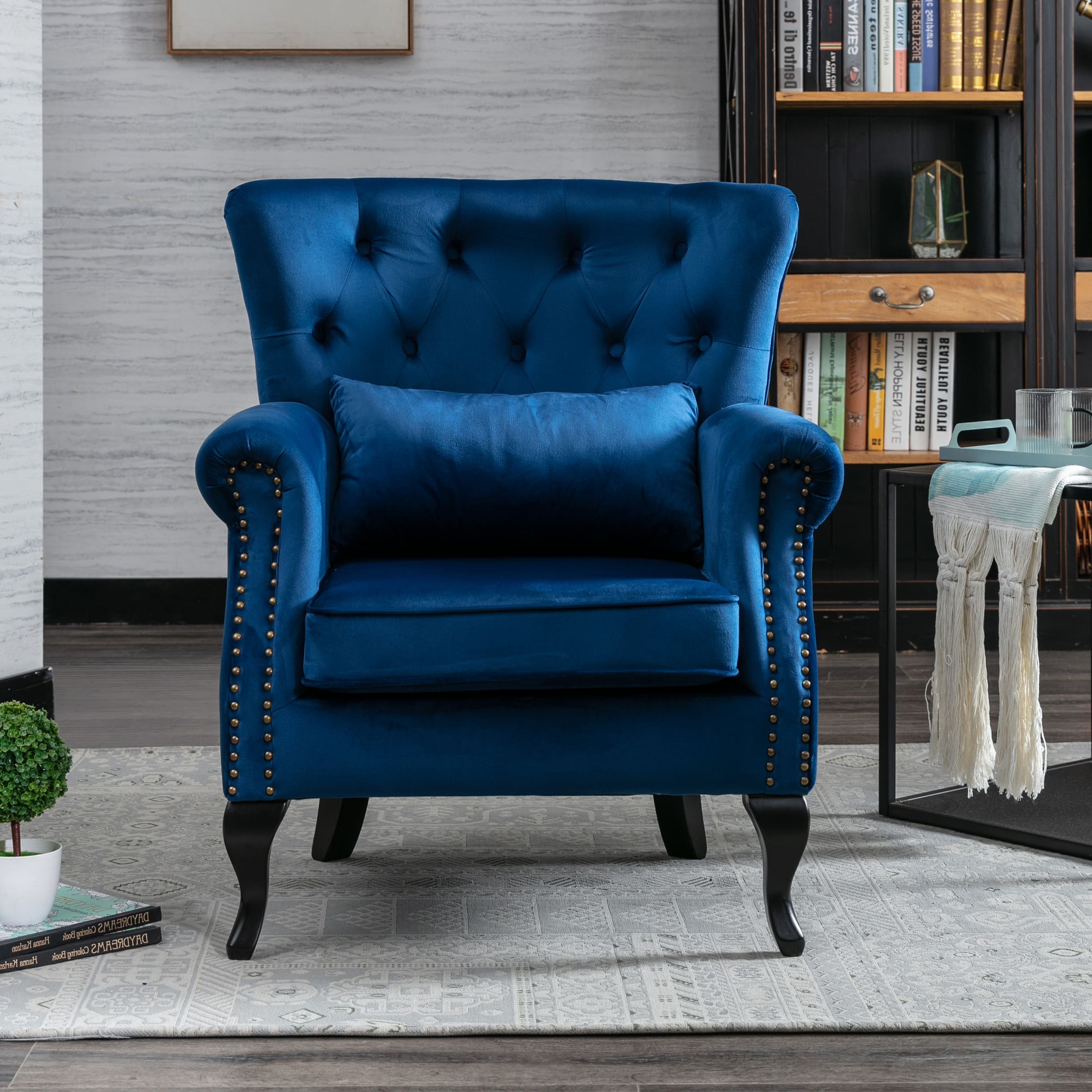 Kmax Mid Century Wingback Tufted Chair with Ottoman - XXX1AC