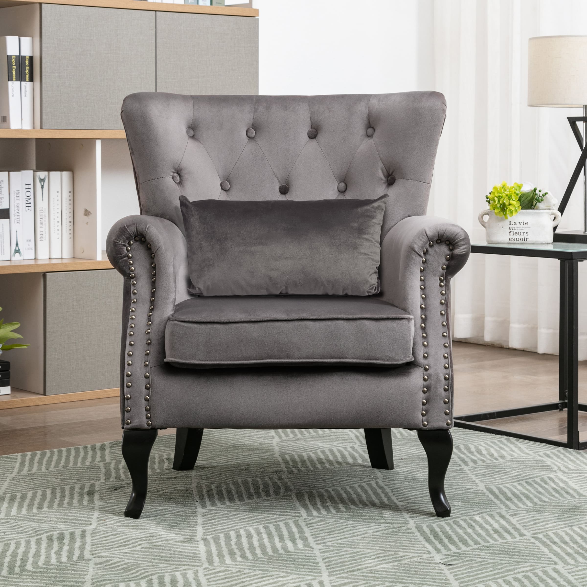 Kmax Mid Century Wingback Tufted Chair with Ottoman - XXX1AC