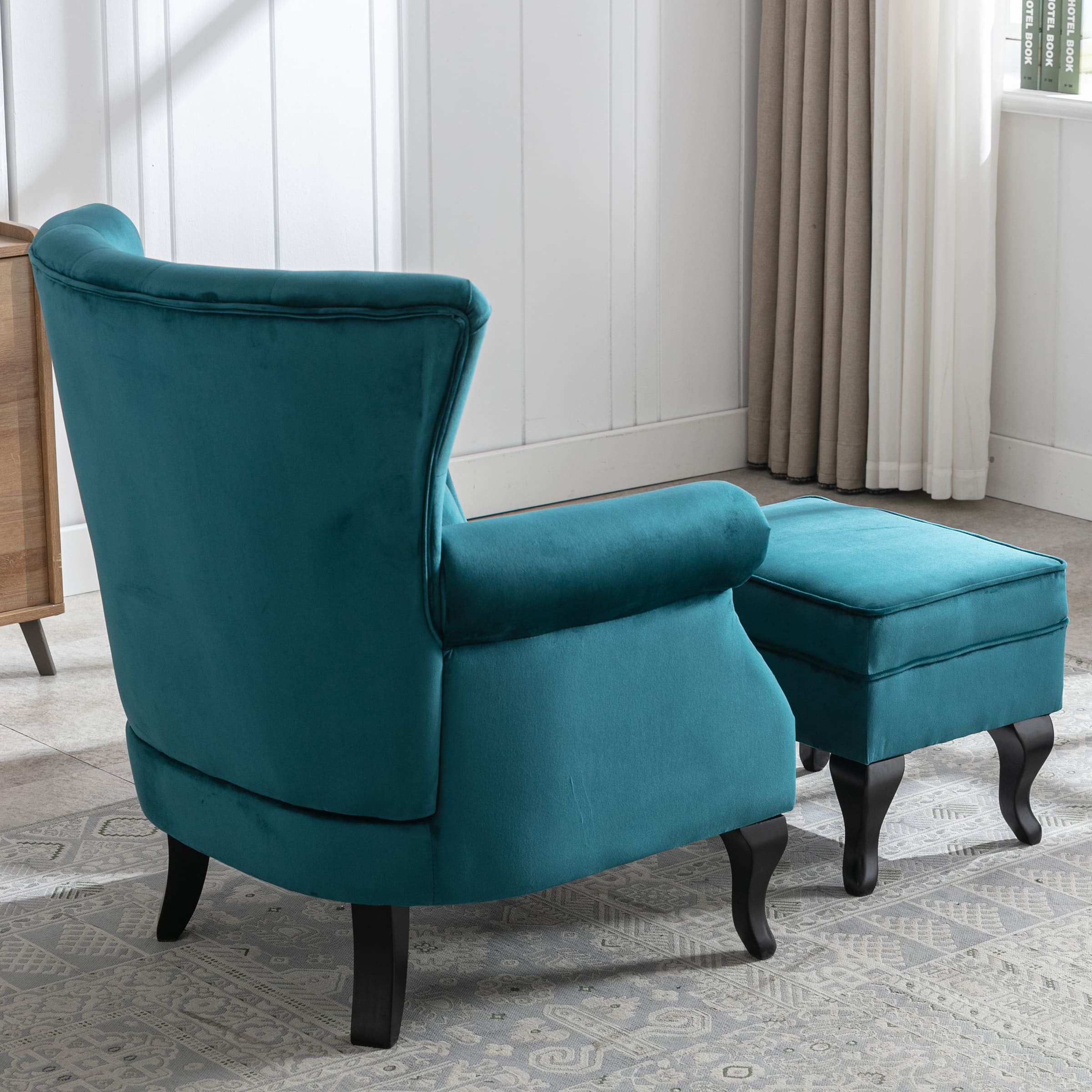 Kmax Mid Century Wingback Tufted Chair with Ottoman - XXX1AC
