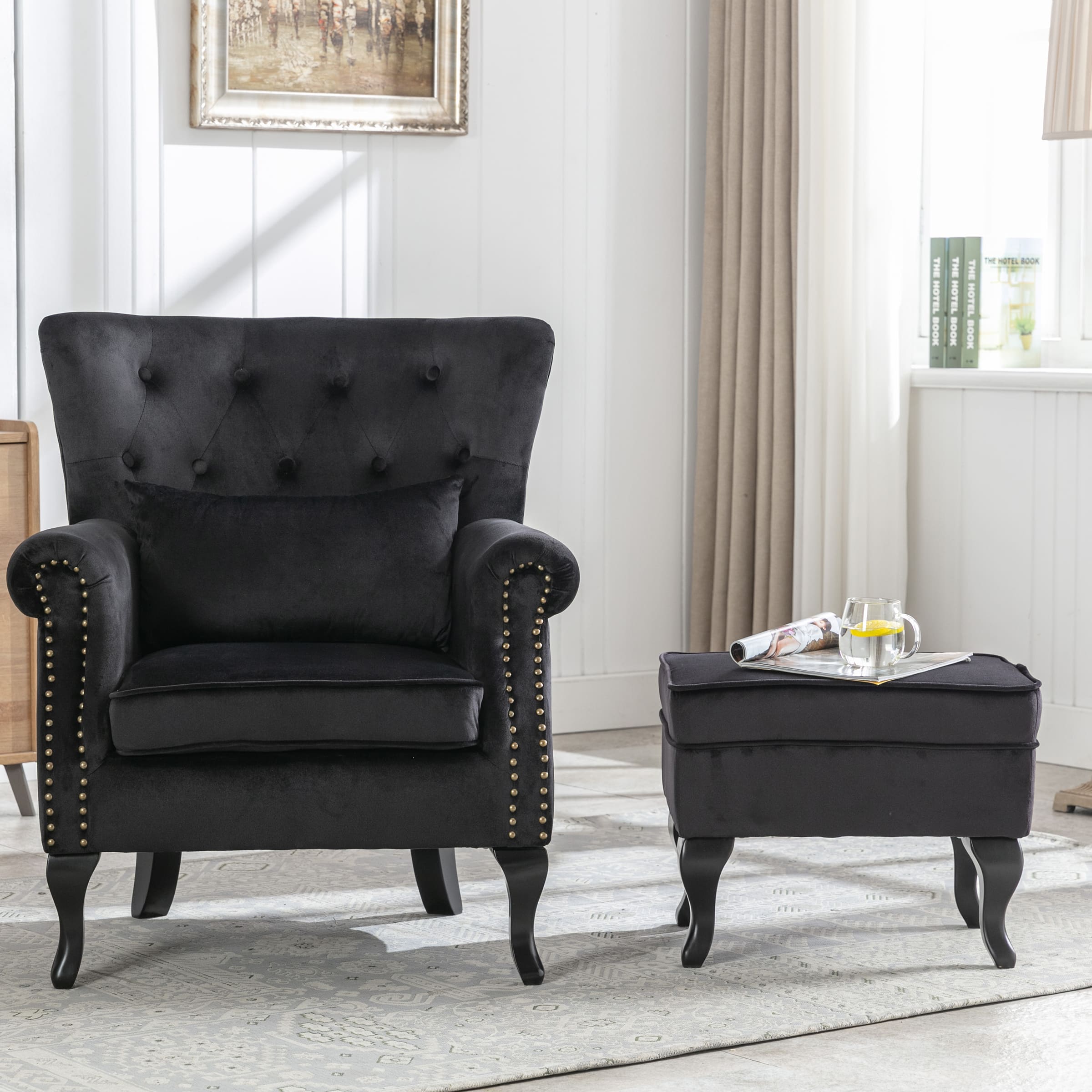 Kmax Mid Century Wingback Tufted Chair with Ottoman - XXX1AC