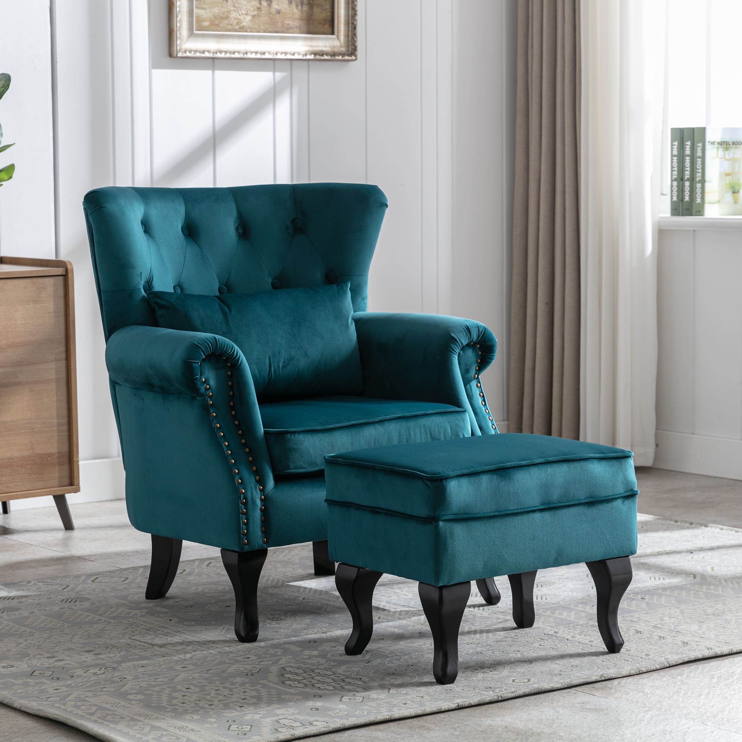 Kmax Mid Century Wingback Tufted Chair with Ottoman - XXX1AC