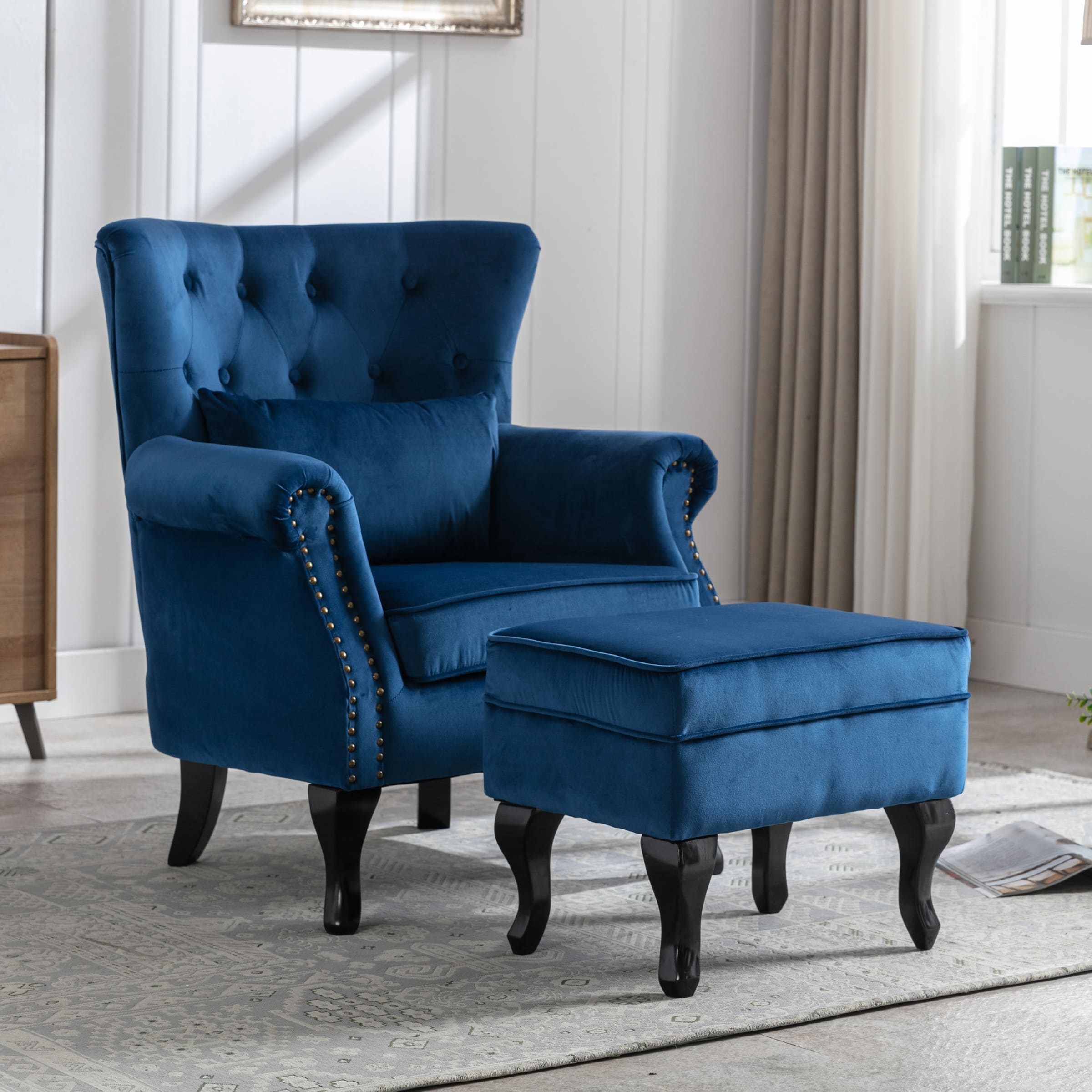 Kmax Mid Century Wingback Tufted Chair with Ottoman - XXX1AC
