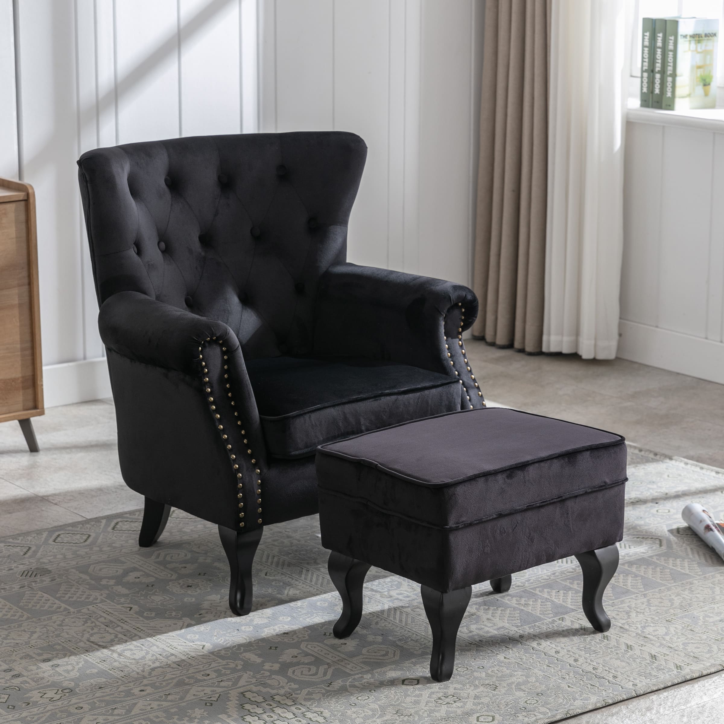 Kmax Mid Century Wingback Tufted Chair with Ottoman - XXX1AC