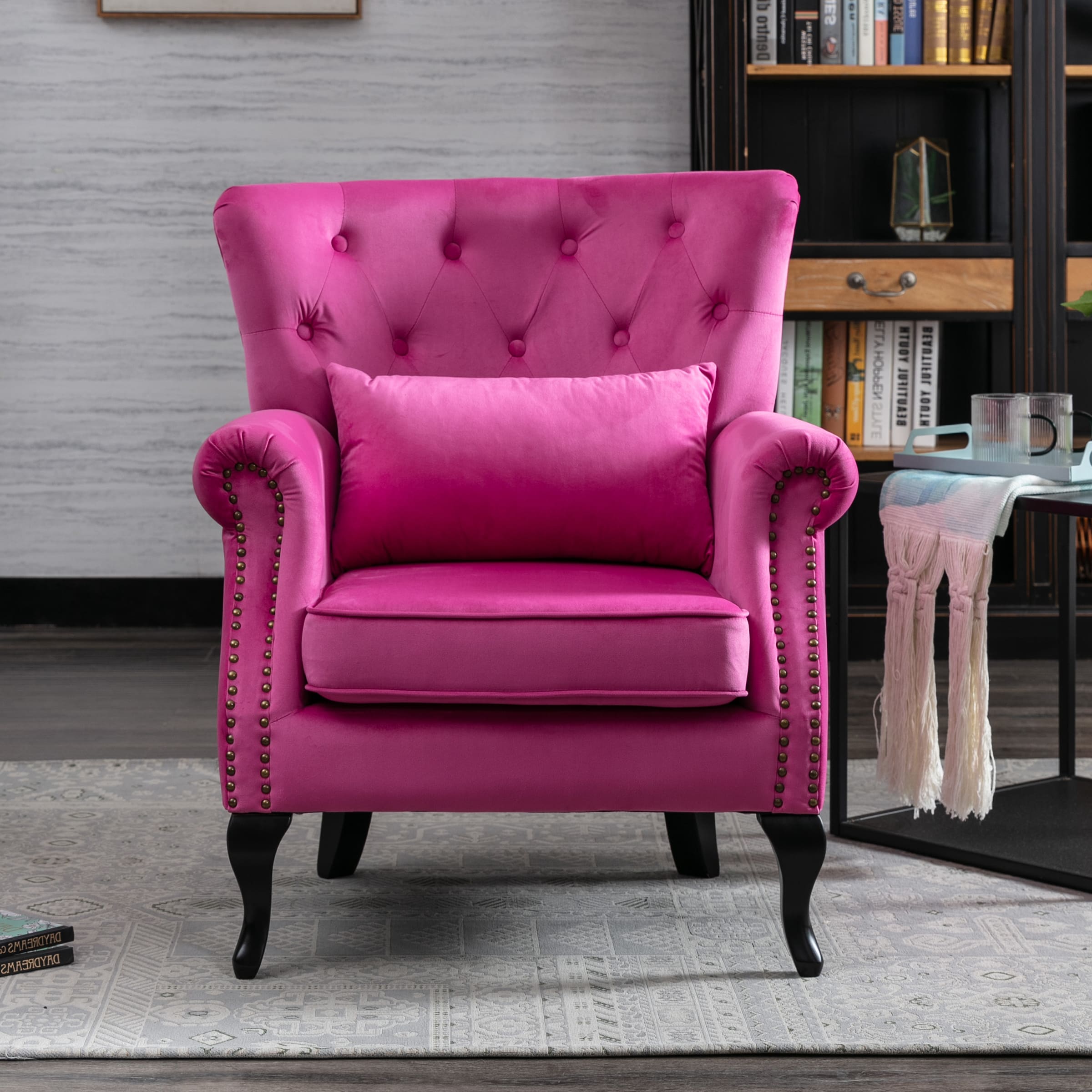 Kmax Mid Century Wingback Tufted Chair with Ottoman - XXX1AC
